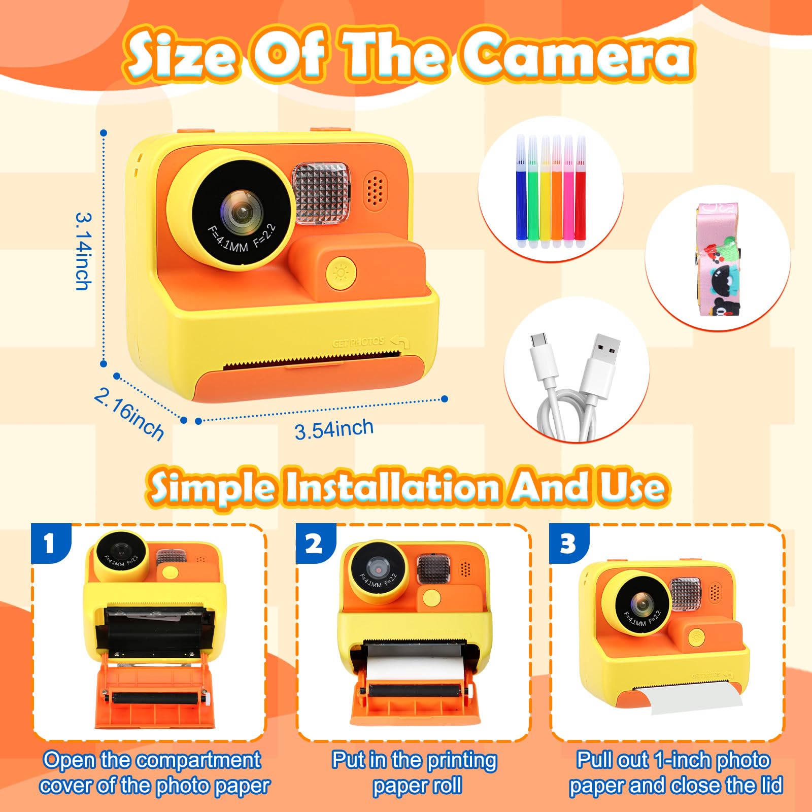 Fotocamera a colori per bambini con stampa istantanea, 1080P 4800W doppia fotocamera con scheda TF 32 GB, fotocamera digitale giocattolo videocamera regalo compleanno Natale per ragazzi ragazze
