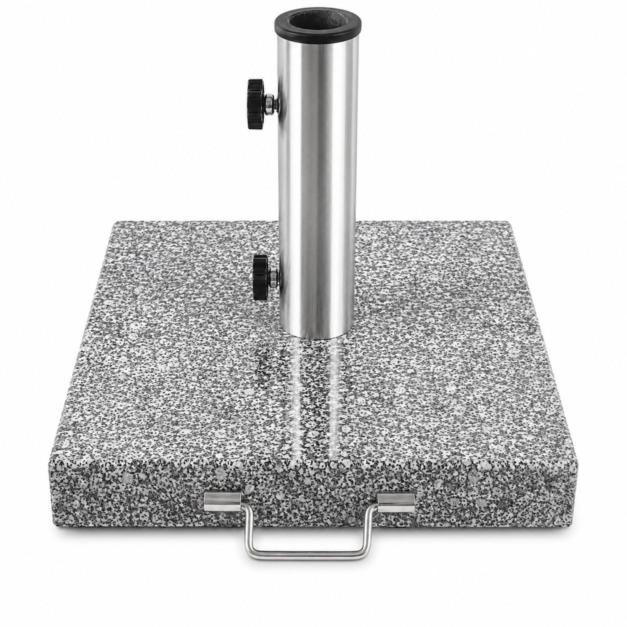 Nexos Trading Sonnenschirmständer 25kg Granit Grau mit Edelstahlrohr, Schirmständer für Sonnenschirme bis 3m Durchmesser, quadratische Bodenplatte 45x45cm für Garten Terrasse