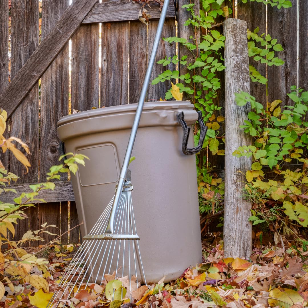 Scopa/Rastrello per Foglie Regolabile – 15 Denti in Acciaio Zincato, Manico Telescopico 126–160 cm con Impugnatura Antiscivolo – Ideale per Giardino