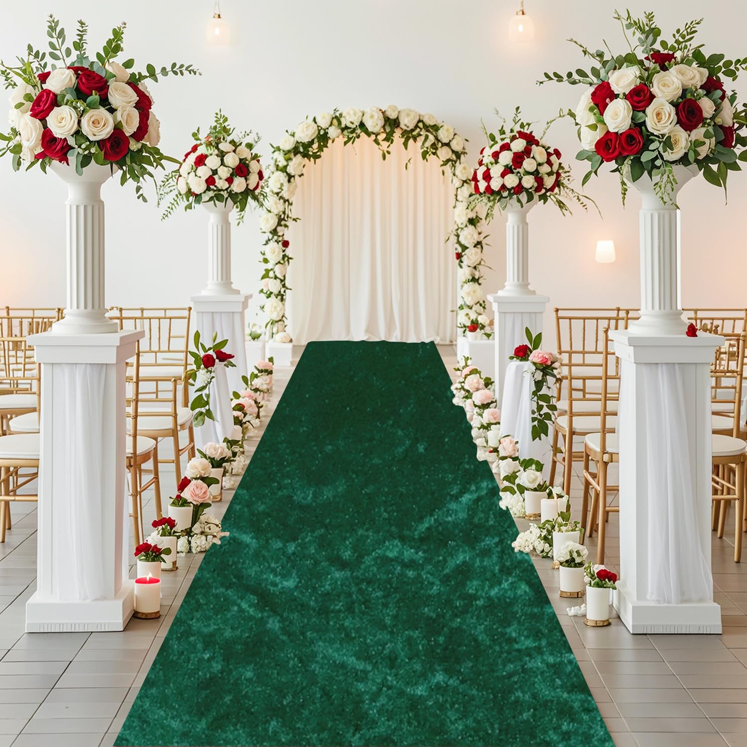 ROMANKAS Wedding Aisle Runner Hunter Green Velvet Aisle Runner Rug 5x15FT Wedding Carpet Aisle Runners Wedding Aisle Floor Runner Event Carpet Runner