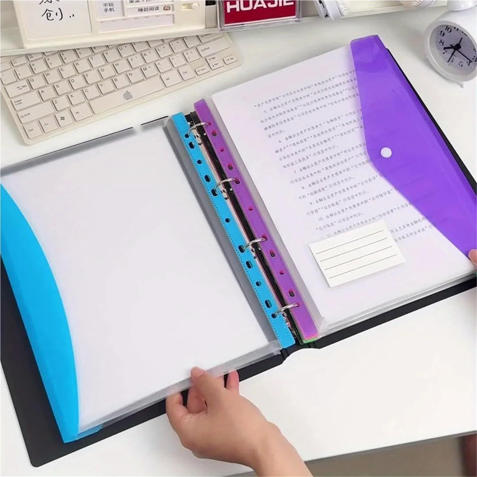 24 Stück A4 transparenter Taschen-Organizer mit 11 Löchern | Druckknopf, Etikett for Schule, Zuhause, Büro