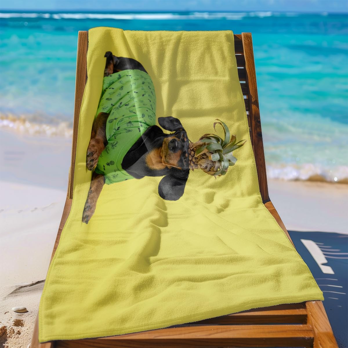 Toallas Baño Amarillo Perro Verde Toalla Playa Microfibra Sin Arena Beach Towel Suave y Absorbente Ducha Piscina Secado Rápido para Viajes, Natación, Camping 150x180cm