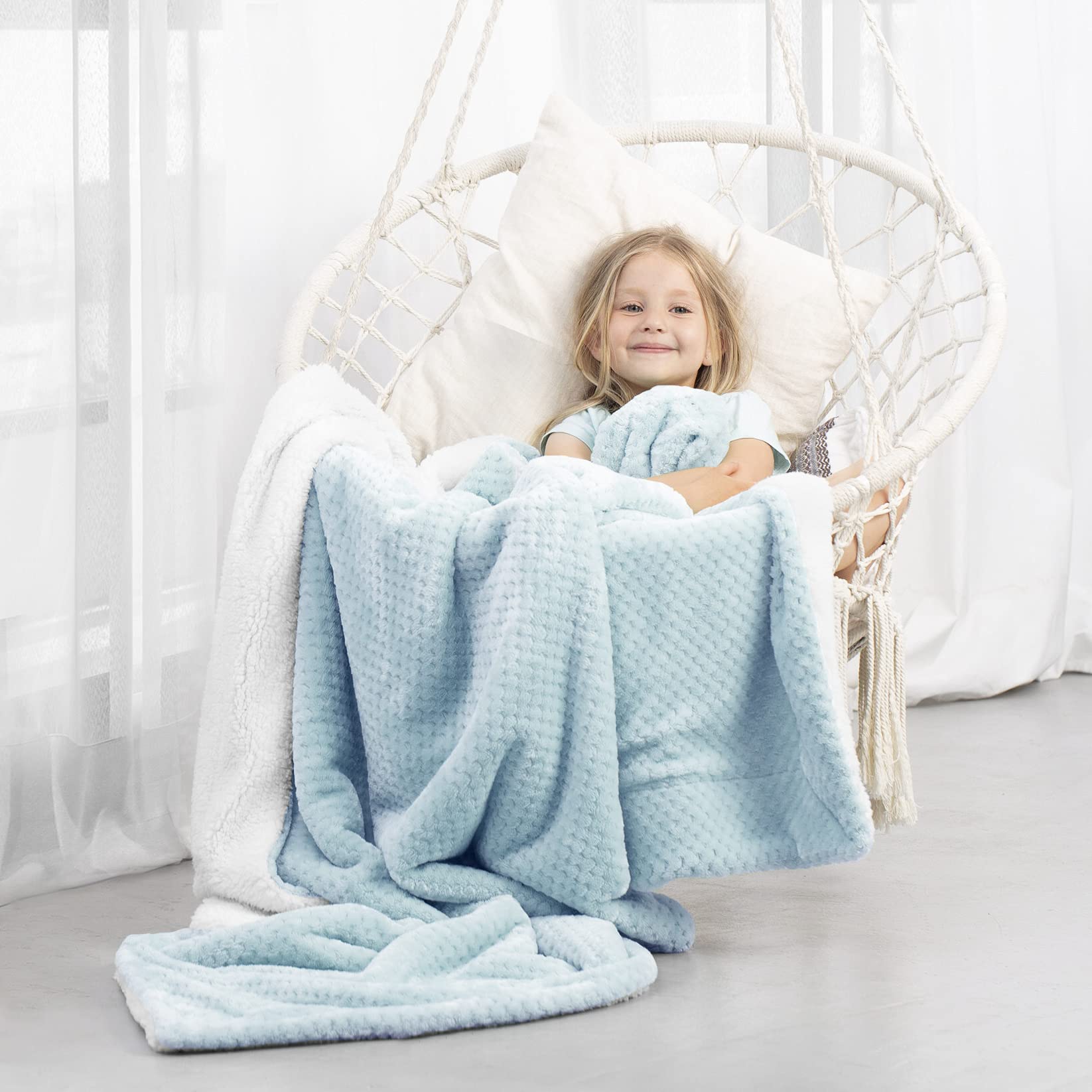 AmeliaHome Sheepy - Manta (170 x 210 cm), diseño de Piel de Cordero, Color Azul Claro