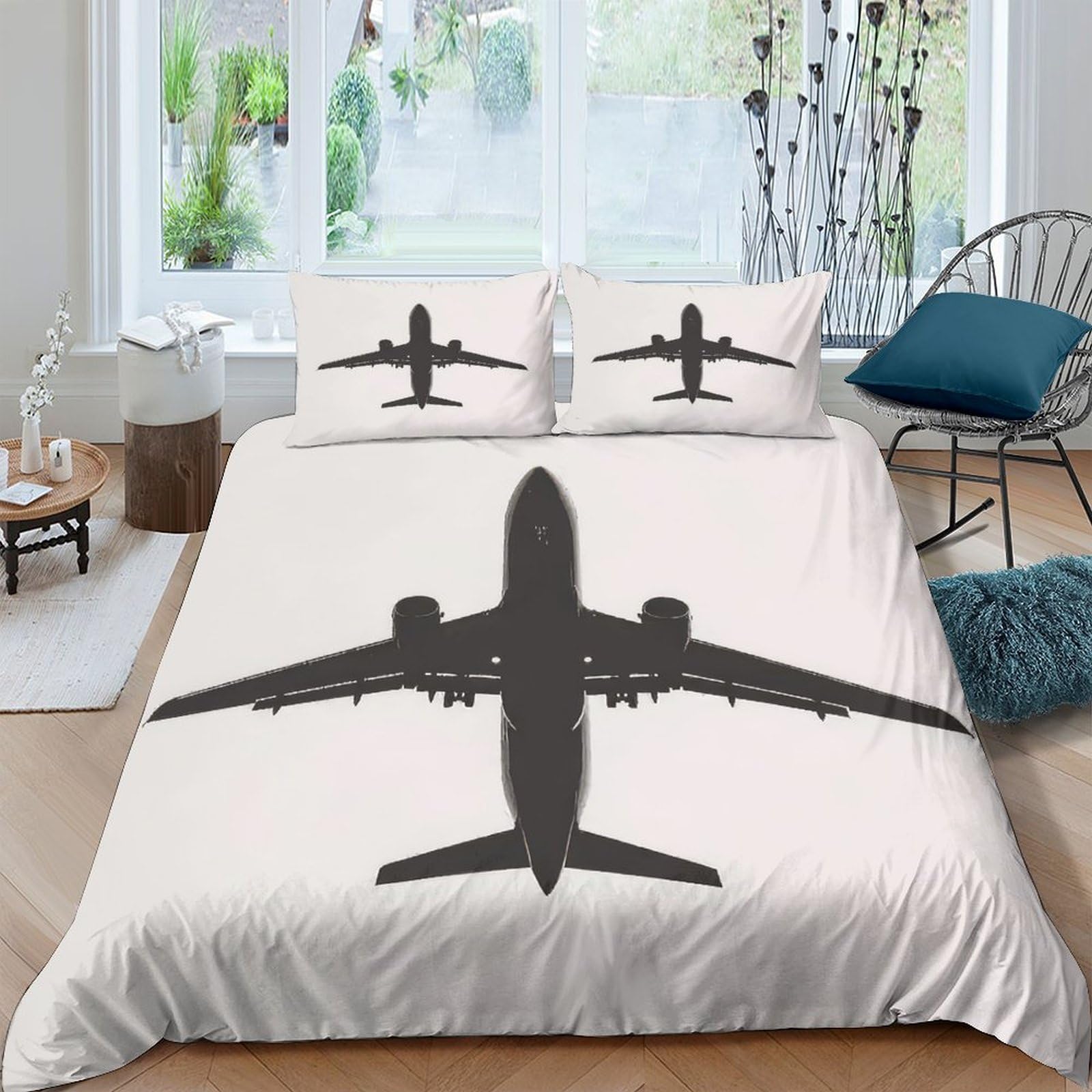 Ctjqhvkz Style-7 3D Printed Airplane Silhouette Fitted Sheet Microfiber Soft Breathable Aircraft Bed Cover For Bedroom Guestroom Decor Mattress Protection Single（135X200cm）