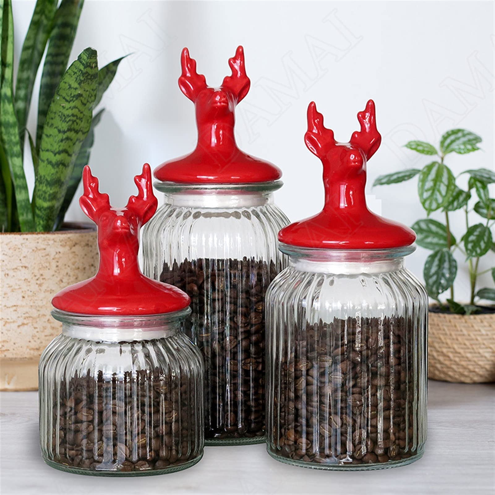 Botes para Alimentos Tarjetas de almacenamiento de vidrio europeo SELLADO PUEDE CON LA TAPA COCINA CEREAL DISPENSADOR ELK Decorativo Desktop Snacks Organizador Jar Decoración del hogar Moderno Botes H