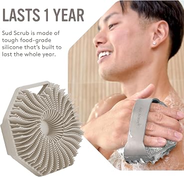 Sud Scrub Body Scrubber + Extender Handle + Shower Hook Set (Clay)