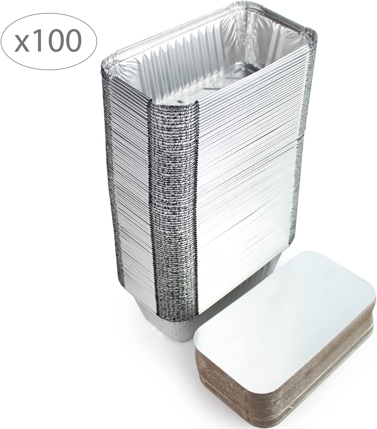 100 Einwegschalen aus Aluminium mit Deckel zum Transport von Lebensmitteln – Einfrieren – Kochen (mit Deckel, 800 ml)