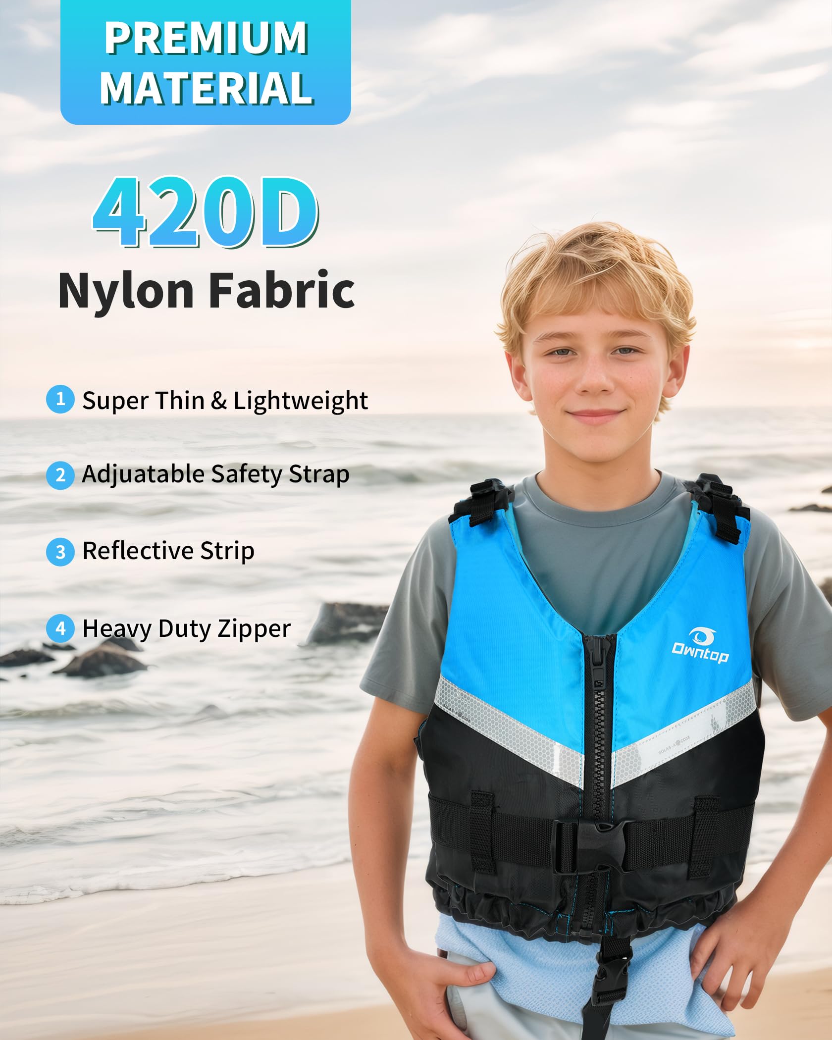 Owntop Schwimmhilfe für Erwachsene Jugendliche und Kinder, Leichte Schwimmjacke Unisex, Verstellbare Auftriebsweste Jacke mit bequemem Schrittgurt für Kajakfahren, Angeln, Schwimmtraining