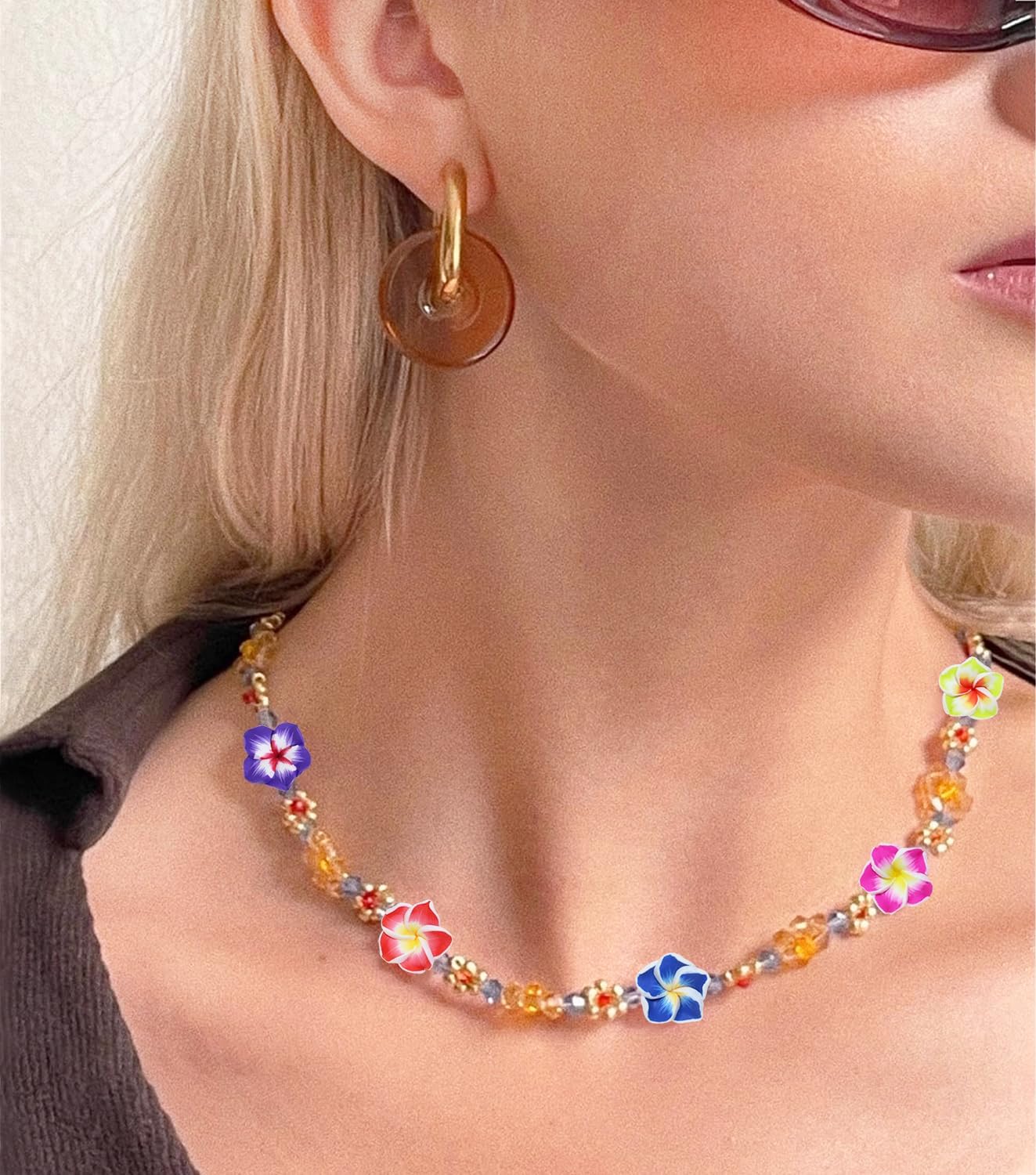 Penta Angel Plumeria Beads 30Pcs Small Polymer Clay Hawaiin Summer Flat Back Handmade 3D Floral Flower Loose Spacer Beads Charms for Earring Necklace Bracelets Jewelry Making(Mixed Color) - Image 5