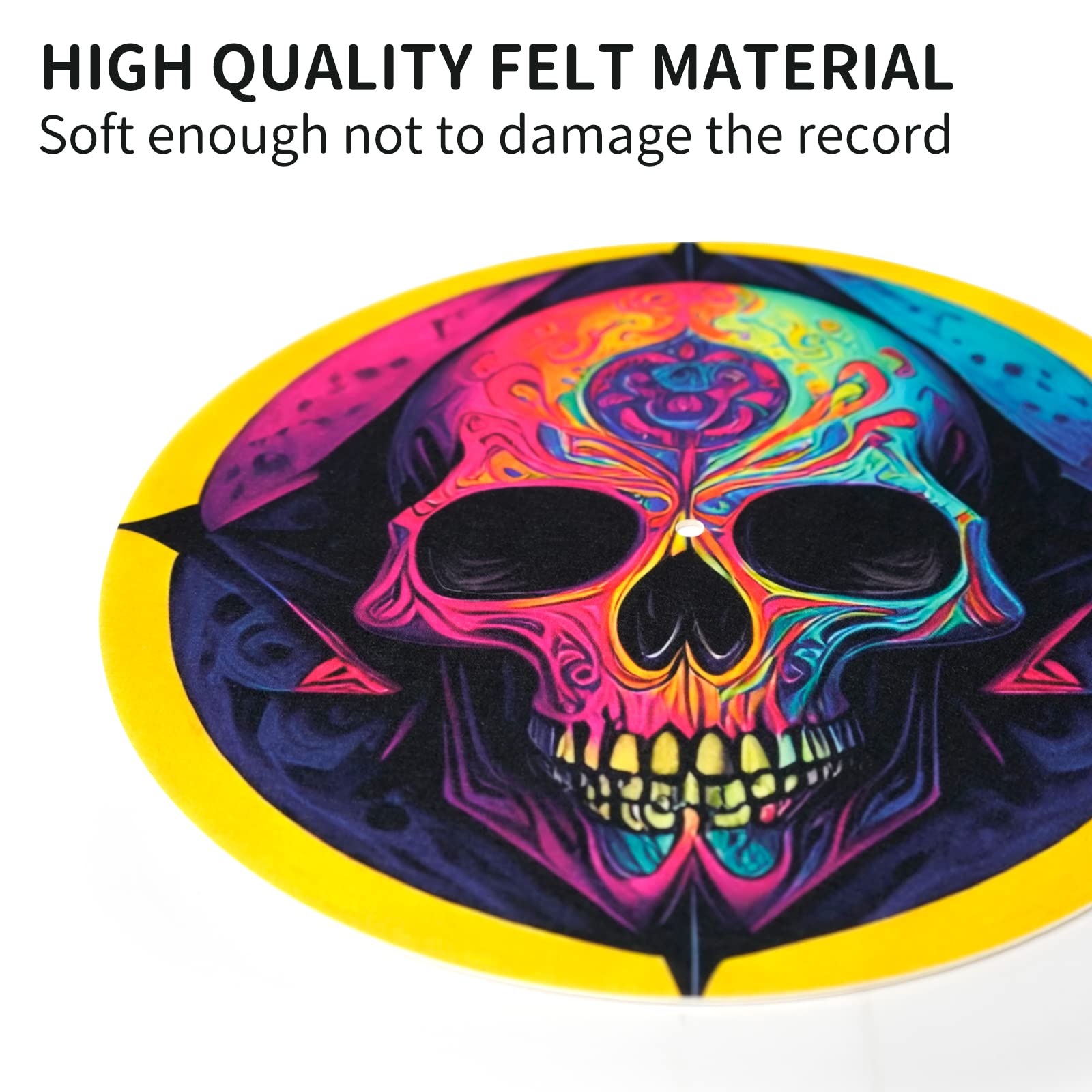 sdroceRyaM Tapis de plateau en feutre pour tourne-disque 30,5 cm Motif tête de mort Antistatique pour tourne-disque vinyle LP DJ Réduit les vibrations et améliore la clarté du son, Style A