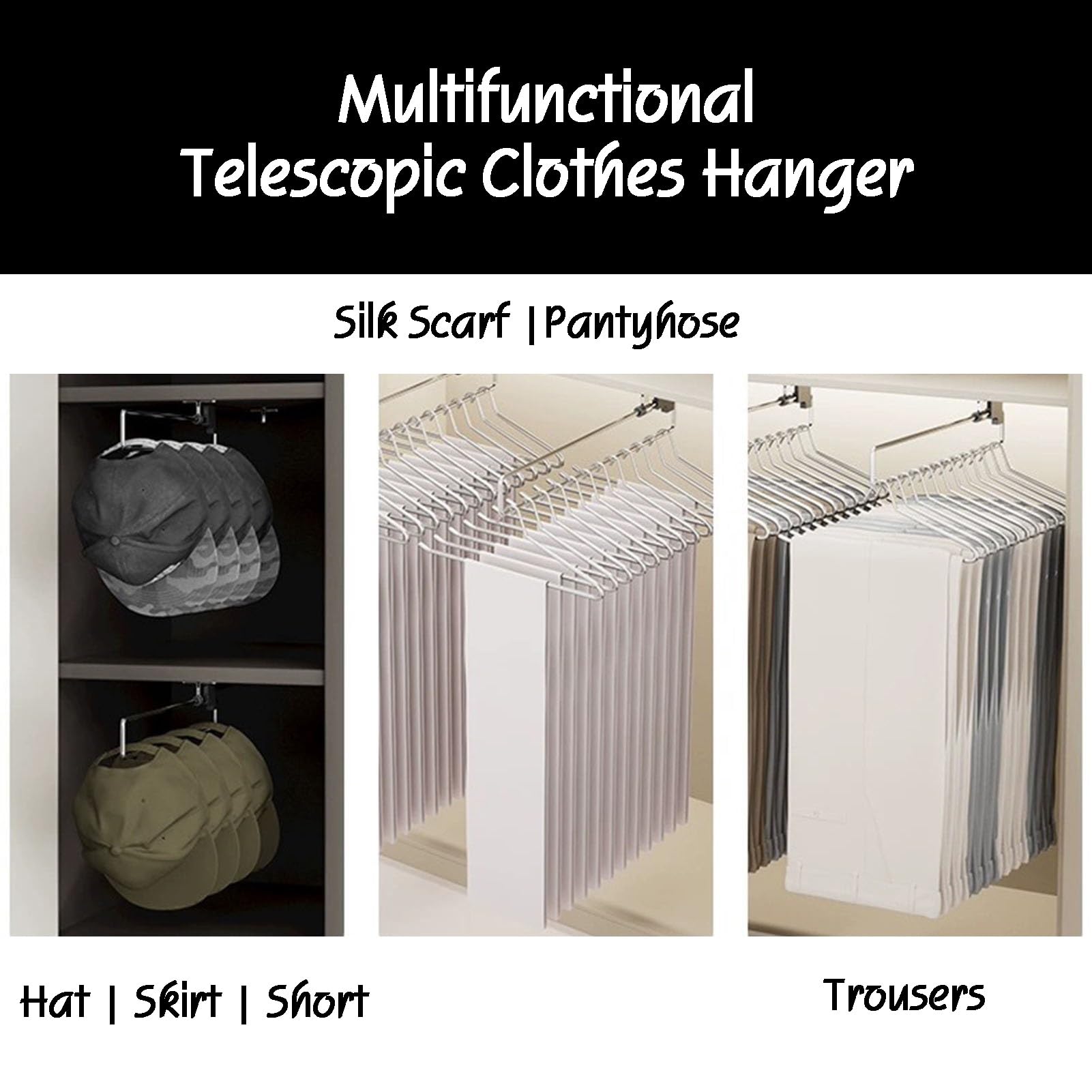 Appendiabiti Estraibile per Pantaloni, Barra telescopica Regolabile per Armadio per Pantaloni, Asta Appendiabiti Estraibile, Organizer per Armadio, capacità di carico Elevata 10 kg (450 mm)