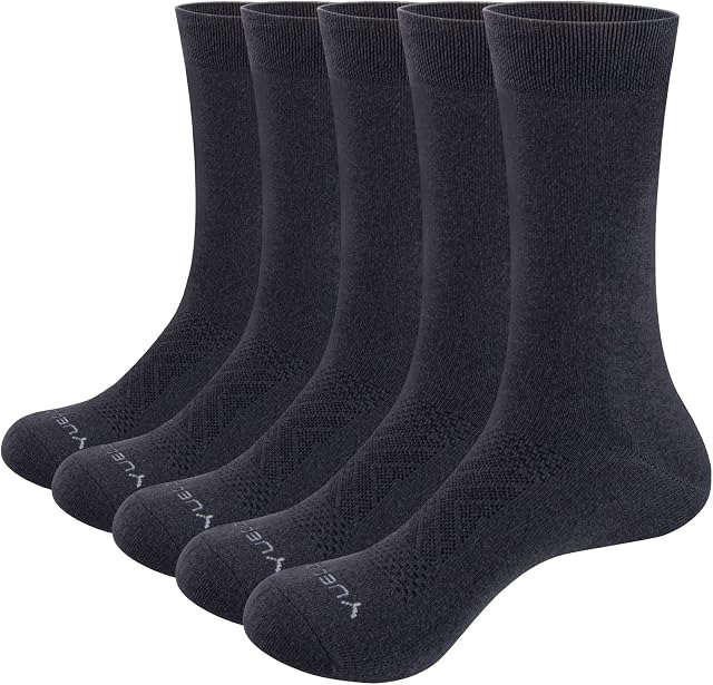 YUEDGE Mens Socks Plain Solid Mid Calf Dress Socks Breathable Soft Cotton Socks For Mens Size 6-9, 9-12,10-13, Multipack,5 Pairs/Pack