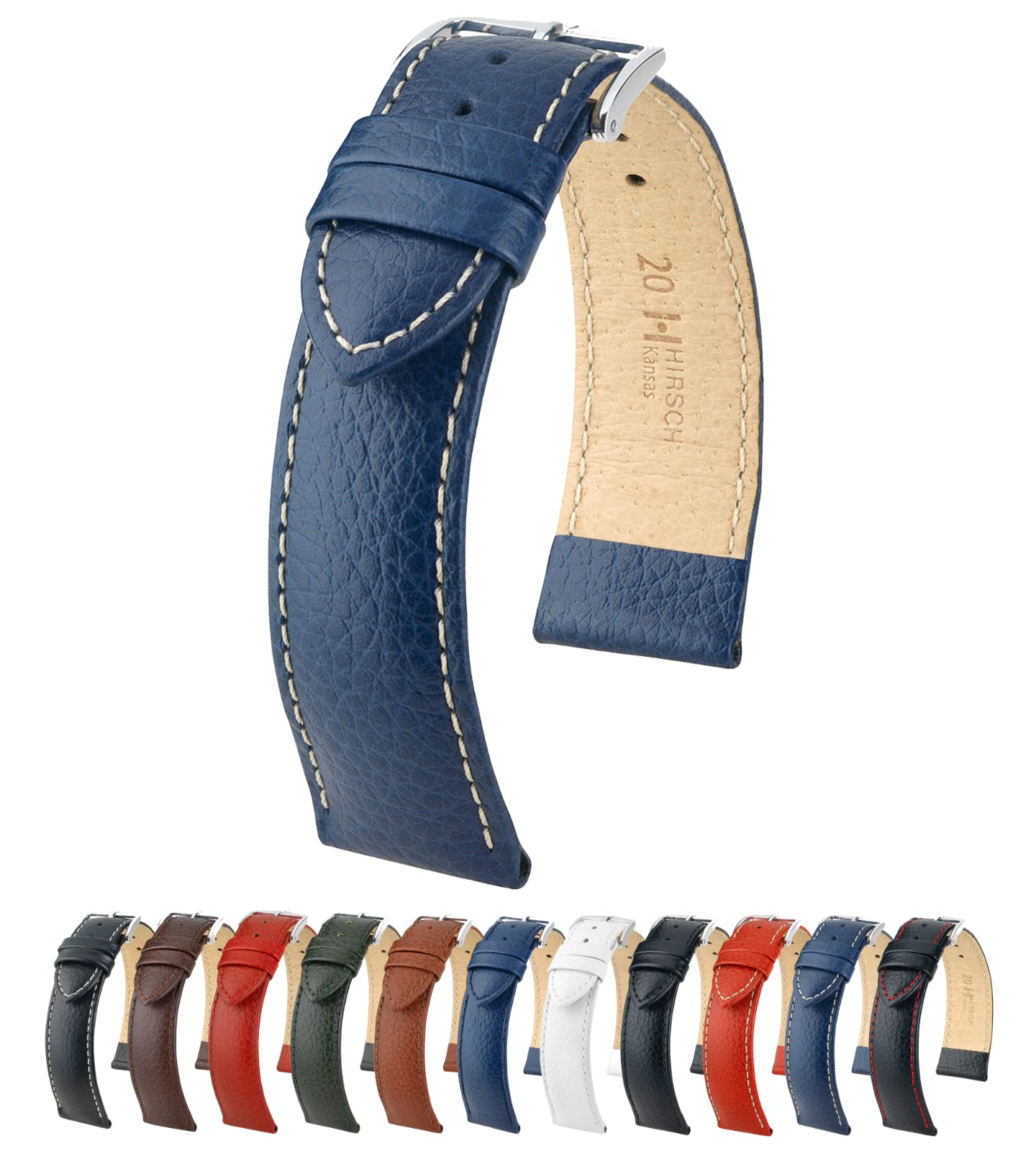 HIRSCH HHIRSCH Kansas Premium Leather Watch Bands - Soft & Flexible, Comfortable Feel, Excellent Quality - Multiple Colors - 18mm, 20mm, 22mm & More