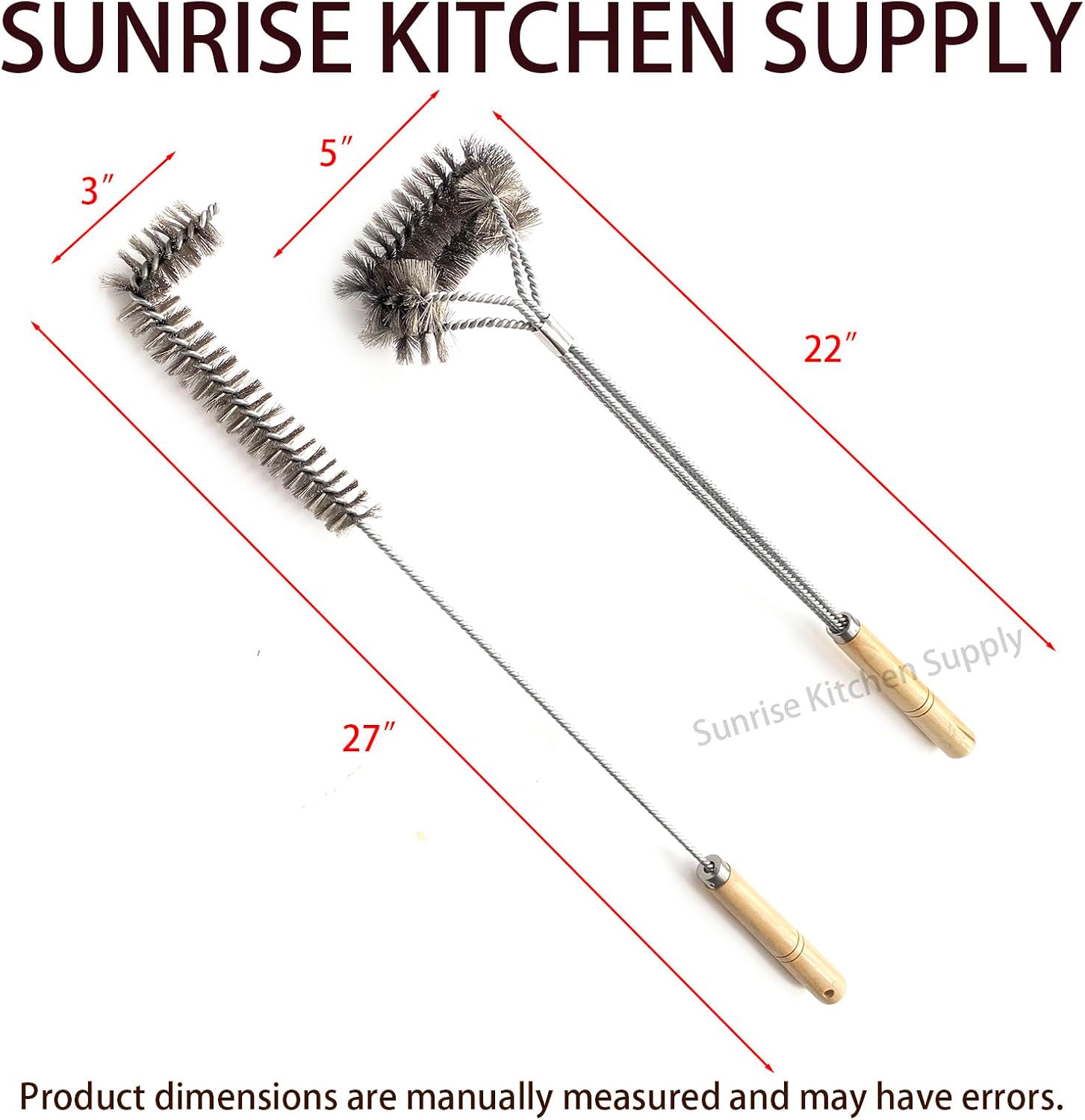 SUNRISE Fryer Brush with Long Handle (Stainless Steel, L and Double Brush)