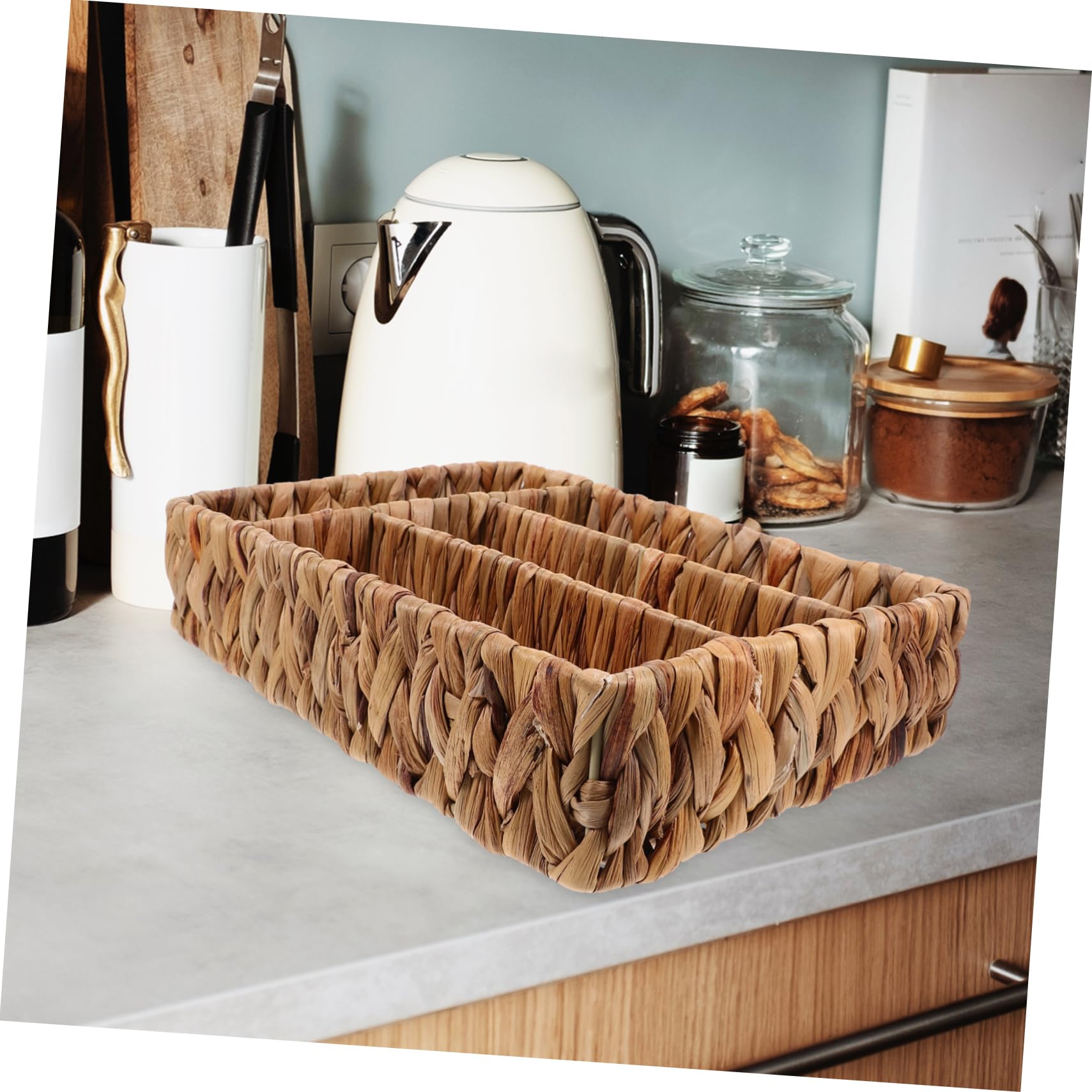 Cabilock Cesta De Almacenamiento Tejida De Paja Cesta Para Utensilios De Cocina Organizador De Cubiertos Para Secar Dividida Para Escenarios De Cocina