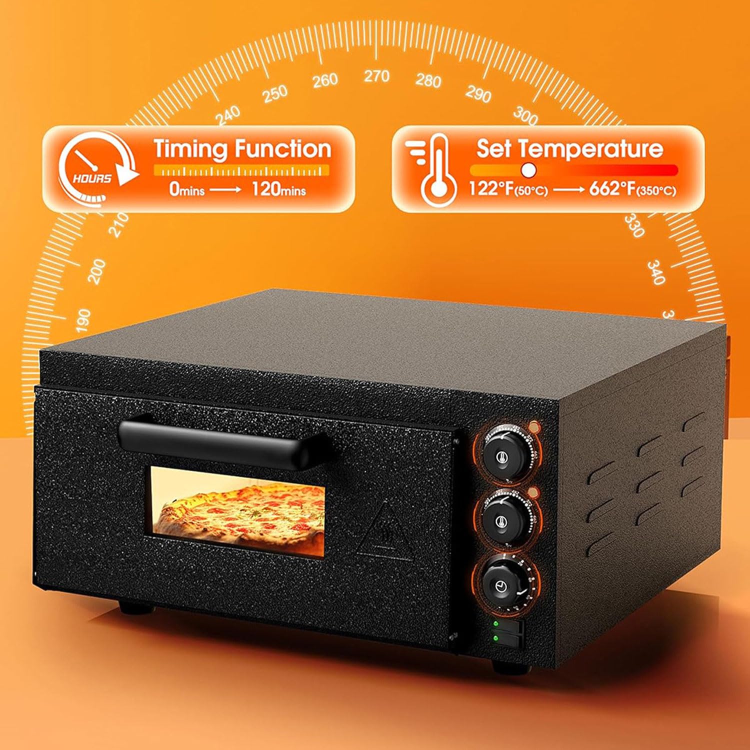 Horno De Pizza Profesional Comercial, Pizzera De Escritorio De Acero Inoxidable De 1800W, Control De Temperatura De 50-350 ℃, Temporizador De 120 Minutos, Cocina De Pizza para Tartas De Huevo