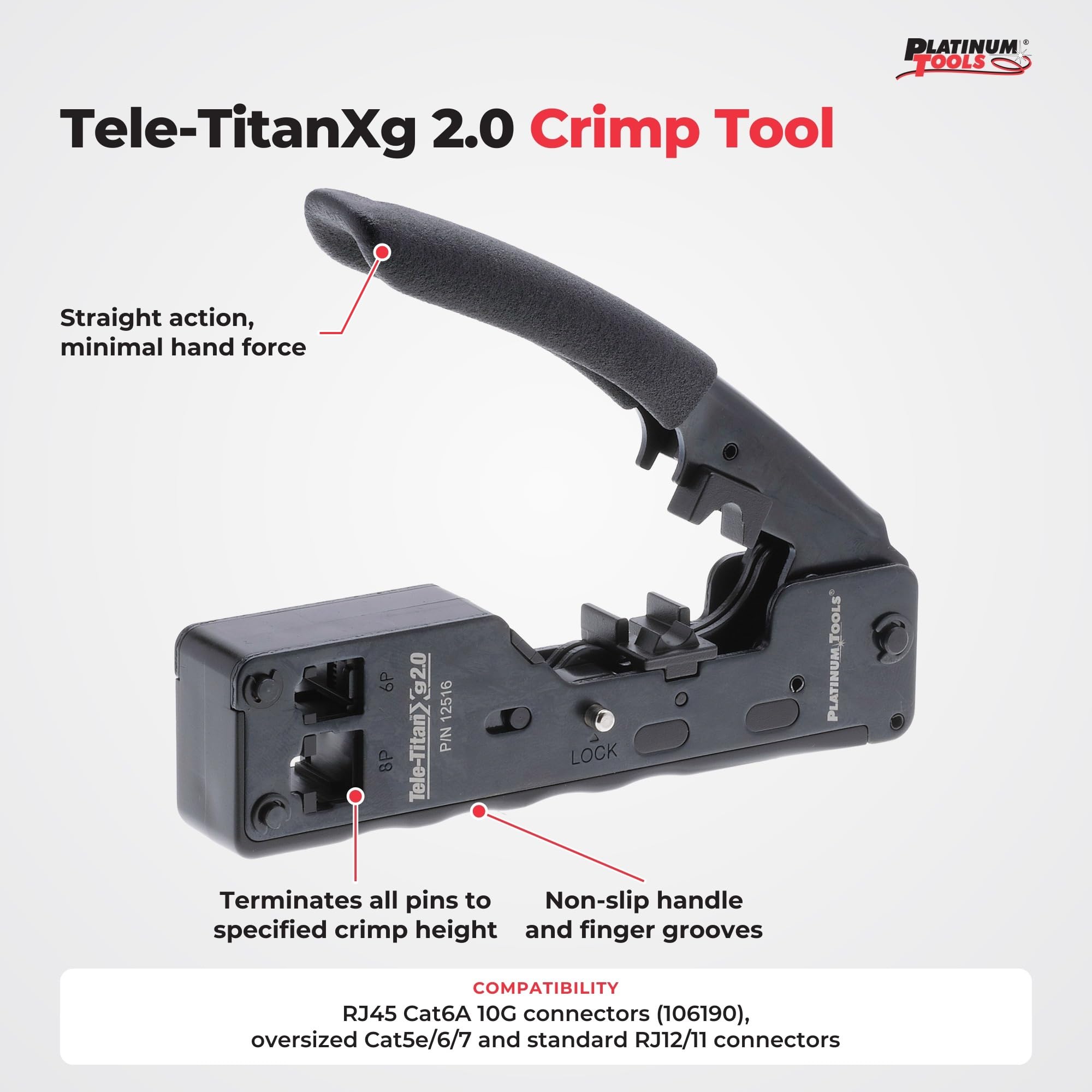 Platinum Tools 12516C Tele-Titan XG 2.0 Crimp Tool for Cat6A 10Gig