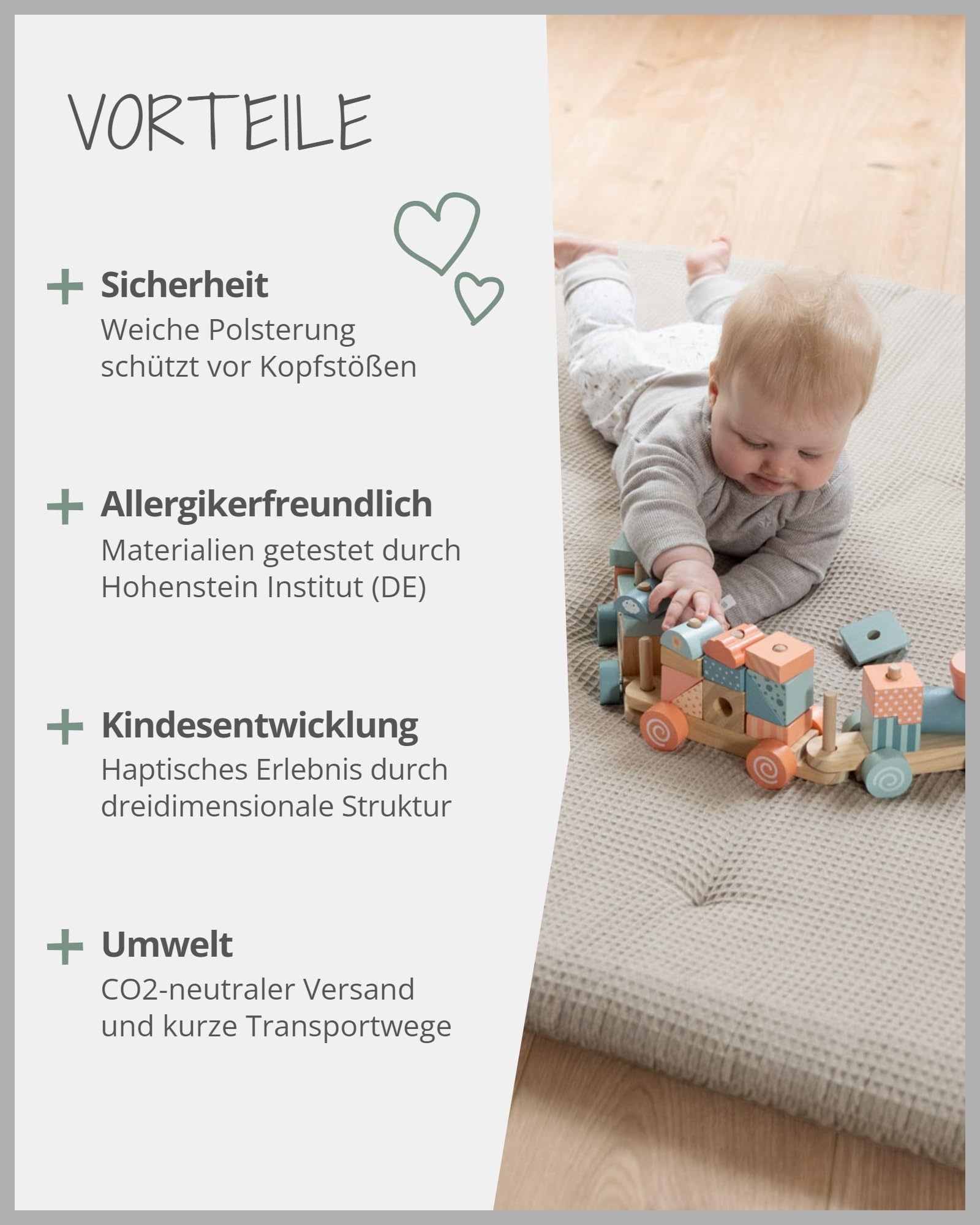ULLENBOOM Baby Krabbeldecke 100x100 cm gepolstert in Sand (Made in EU) - Krabbeldecke für Baby mit 100% ÖkoTex Baumwolle, ideal als Babydecke, Laufgittereinlage & Spieldecke