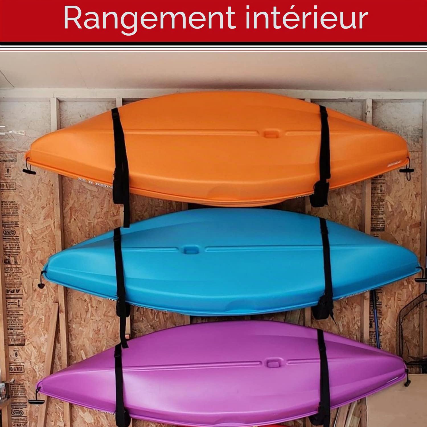 Porte-kayak, fixation murale pour garage et canoës pour kayak ou paddleboard, crochets résistants (38 cm x 26,7 cm)
