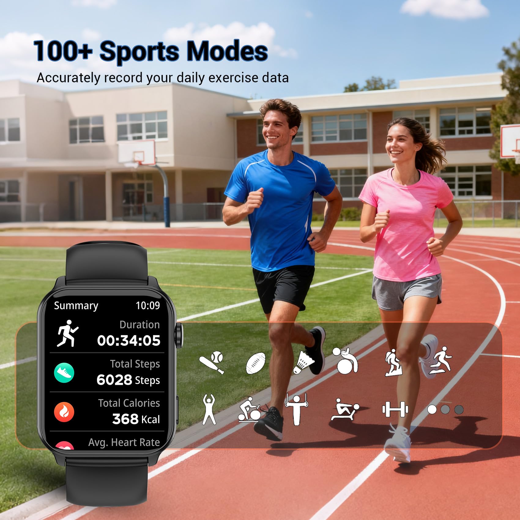 Smartwatch sportivo di alta qualità per attività all'aria aperta con illuminazione a LED, orologio fitness con monitoraggio dell'attività, touchscreen da 1,91 pollici, contapassi, e