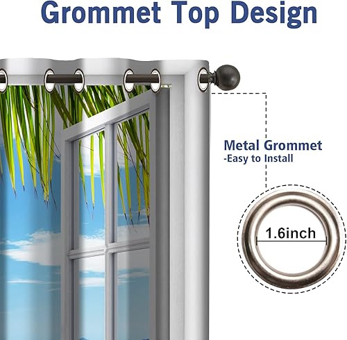 Miniatura 5 de Jekeno Cortinas opacas con palmeras de playa y océano, decoración de isla tropical de verano para dormitorio, sala de estar, vista de ventana de