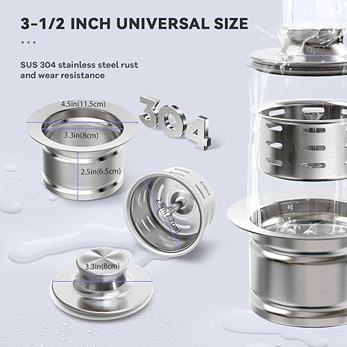 Miniatura 6 de KONE Kit de brida de eliminación de basura extendida de 3-12 pulgadas con tapón de colador, brida de fregadero de cocina de acero inoxidable 304,