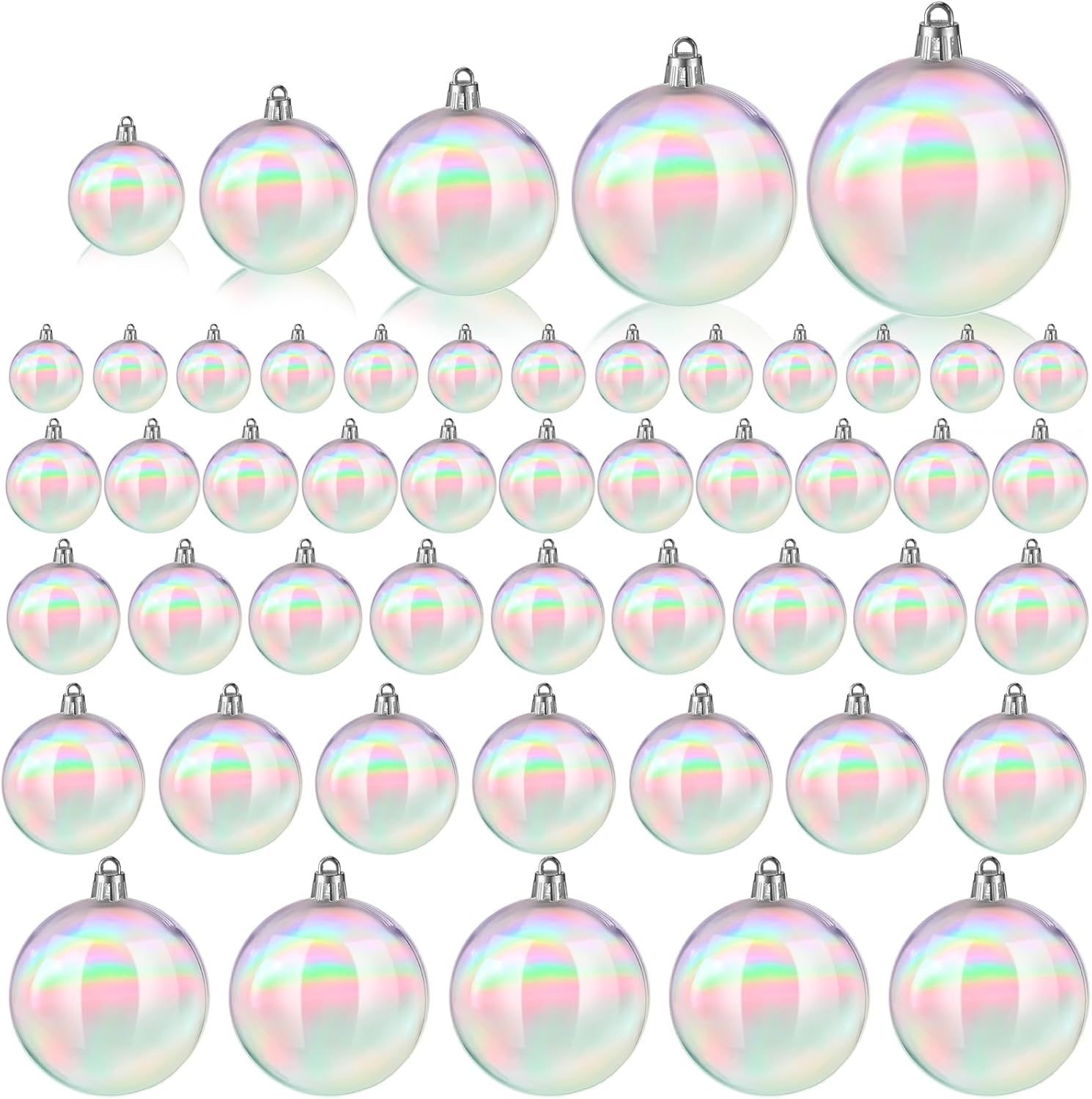 Shappy 50 Pcs Christmas Iridescent Ornaments Halloween, Transparent DIY Shatterproof Hanging Rainbow Ball Christmas Ornament 5 Different Sizes for Party, Wedding, Home Decor (Clear) Clear 50