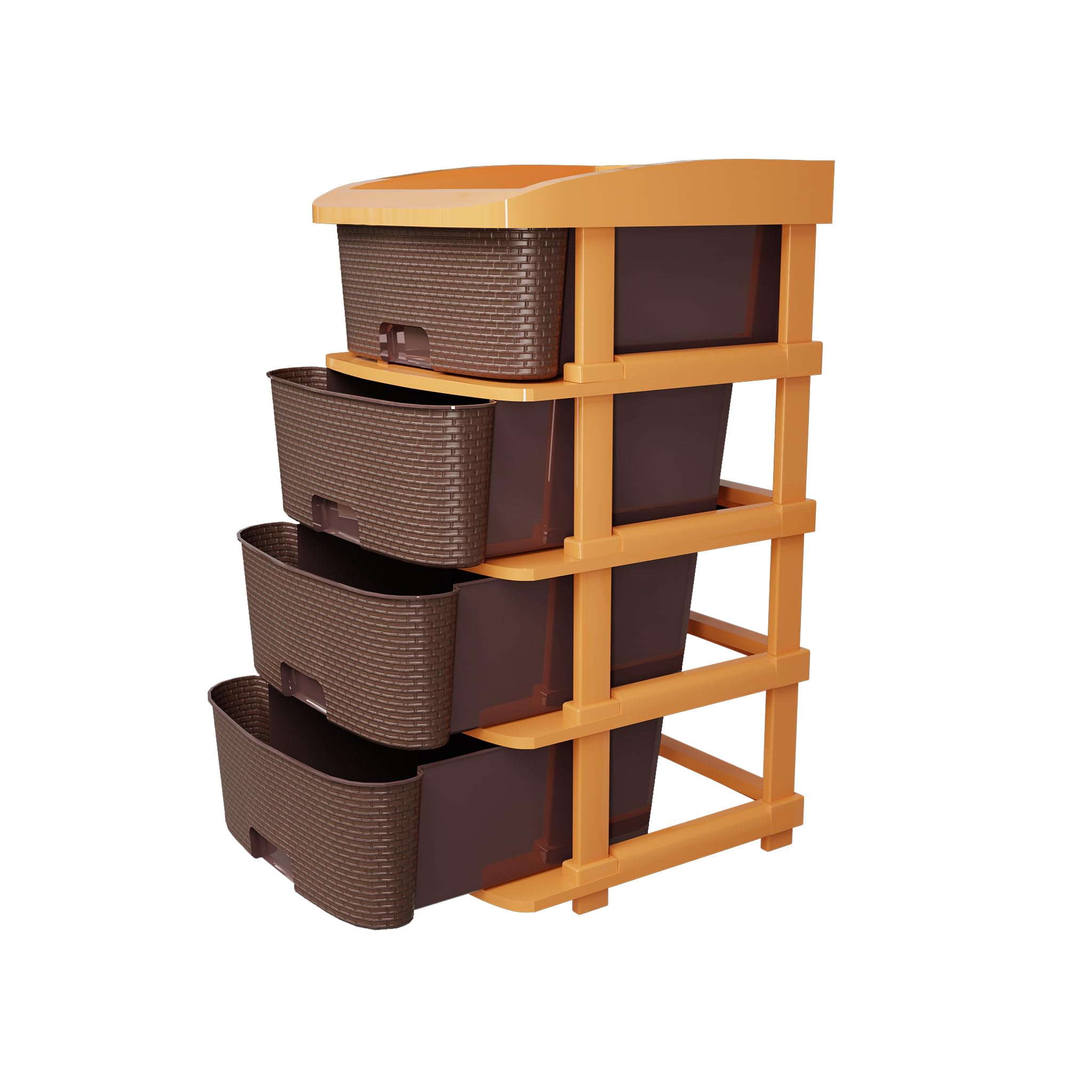 TEX-RO Plastic Modular Drawer Storage Chest of Drawers Organizer Storage Box | Large Stomo Racks for Multipurpose Organizers | Brown | 4 Layer discount deal