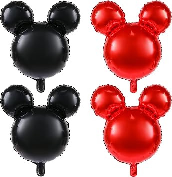 4 Pcs Bear Head Foil Balloons, 24 Mylar Balloon for Birthday Party Decorations Jumbo Bear Head Aluminum Foil Balloons Party Favors Supplies Black Red