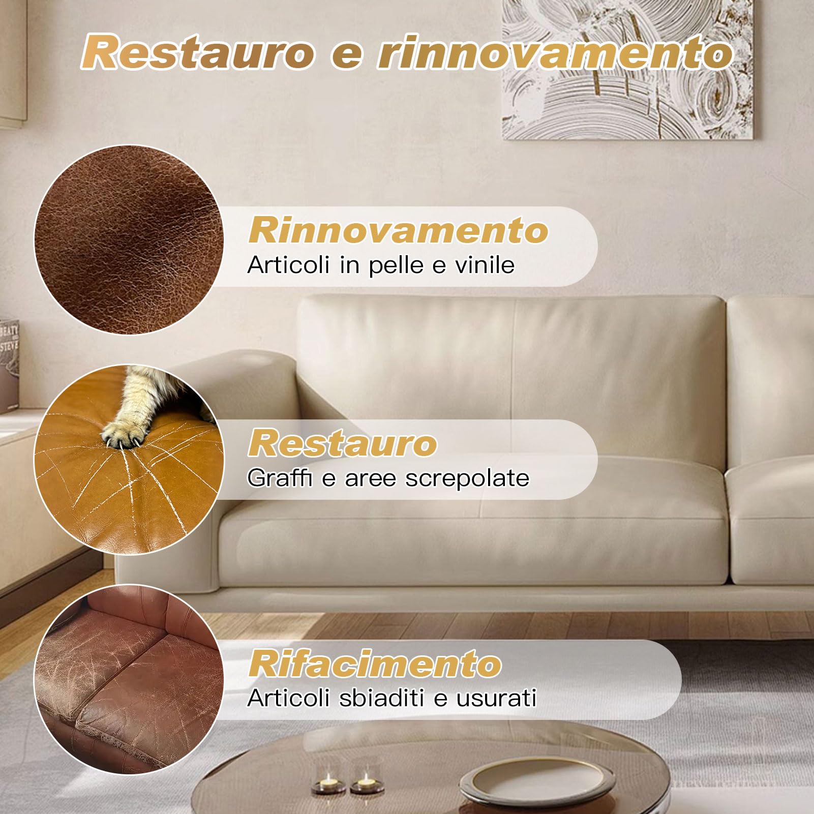 SEISSO Kit Riparazione Pelle Auto, Ripara Pelle Divano, Stucco per Pelle, Riparare i Sedili delle Auto, i Divani, i Cappotti, Le Scarpe, Le Crepe e i Graffi sulla Pelle, Colori: Beige