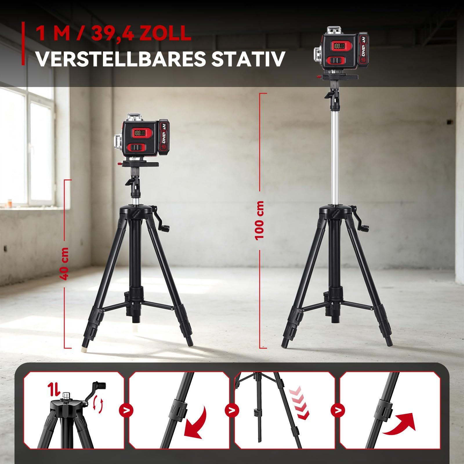 ONEVAN Nivelador Laser con Tripode, Autonivelación, 360° 4D Láser Verde | Autonivelación ±3°, 30m mando a distancia, pantalla LCD, con 2 baterías 4800mAh, para trabajos de montaje y pavimentación