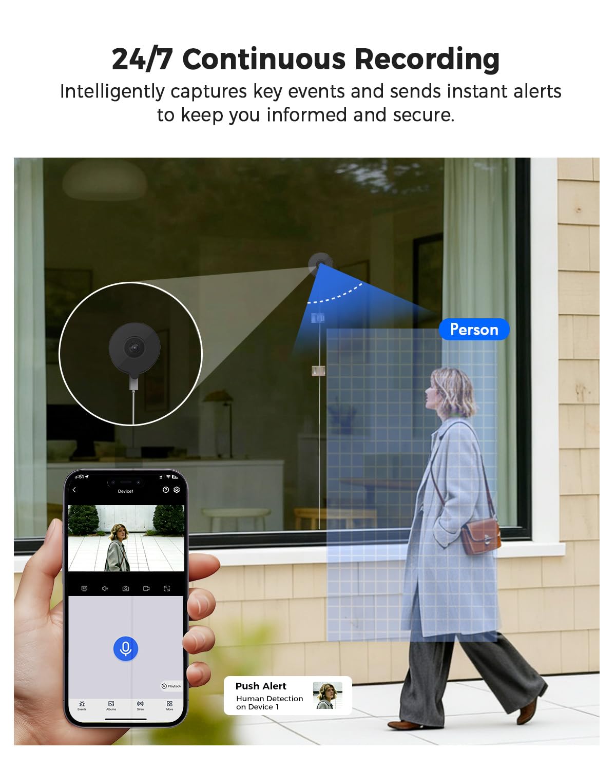Mrowly 2K 3MP Window Camera, WiFi 2.4/5GHz Window Camera for Looking Outside, Security Camera Night Vision Through Window, People/Motion Detection, 24/7 Recording, Drill-Free Installation — view 6