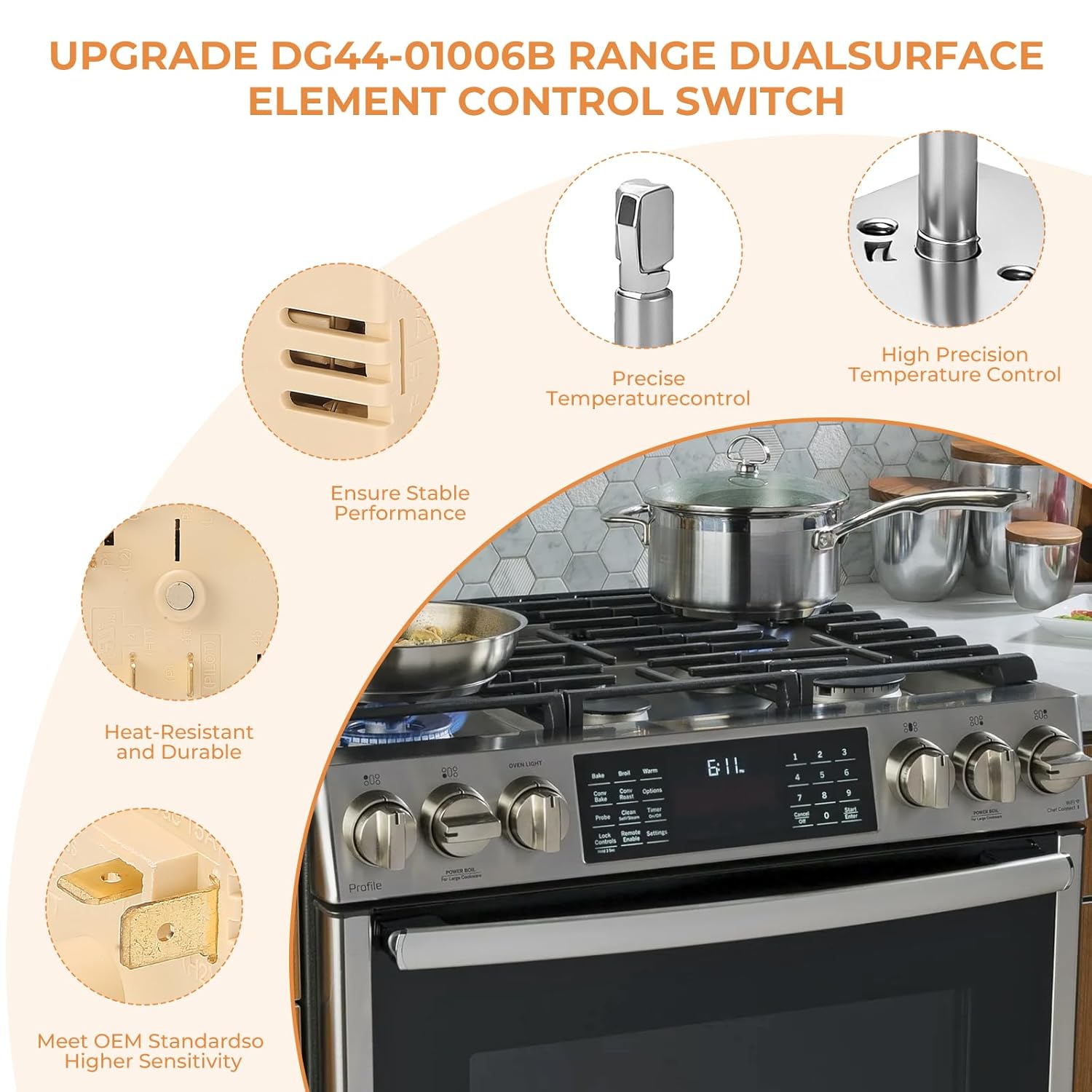 DG44-01006B Dual Burner Infinite Switch dg44-01006b Range Replacement Part Part Number: PER001-12D Compatible with Samsung Series Range/Oven Surface Element Control Switch