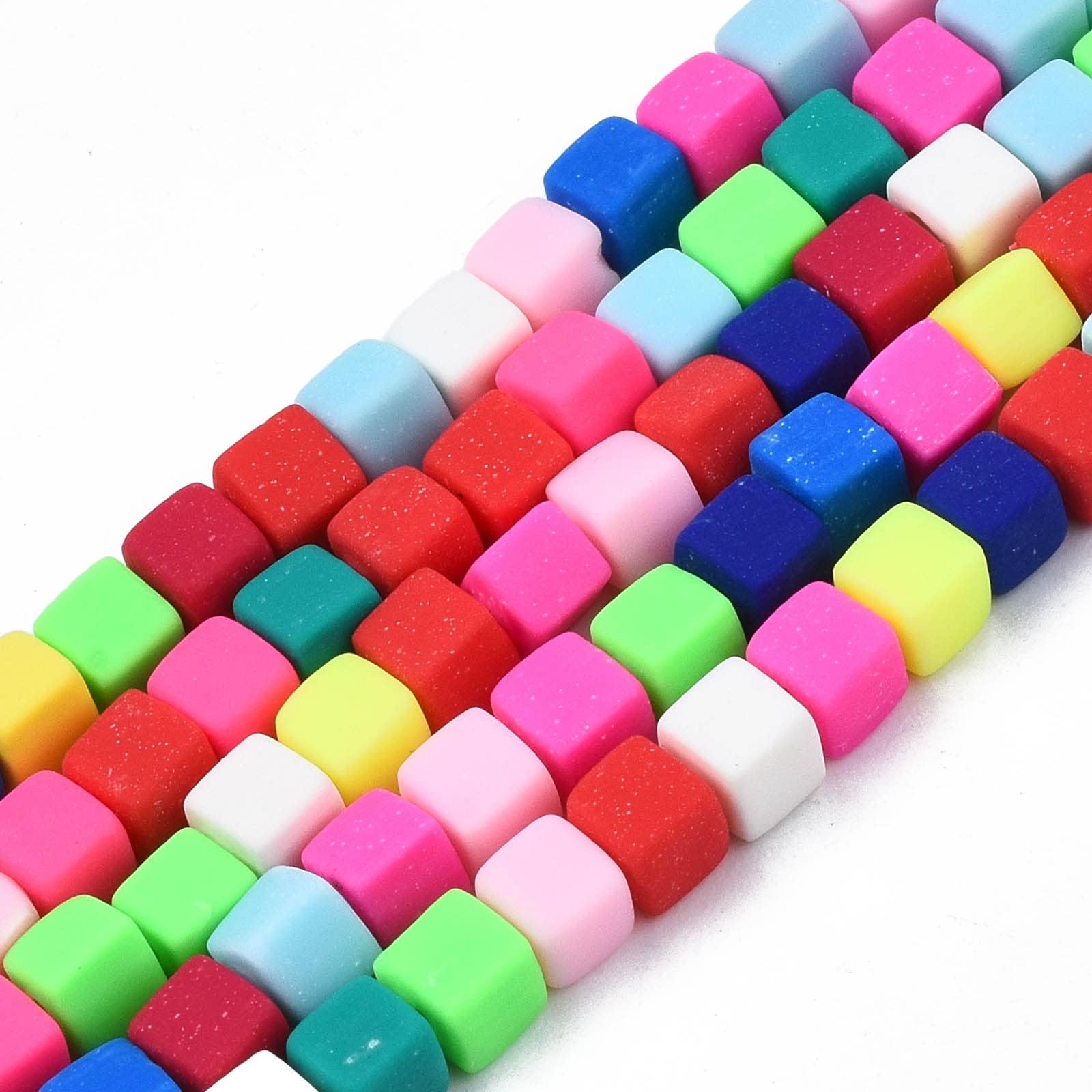 KitBeads 900pcs Colorful Cube Polymer Clay Dice Shape Square Mini Cube Beads Strands for Jewelry Making Bracelets Bulk (4mm)