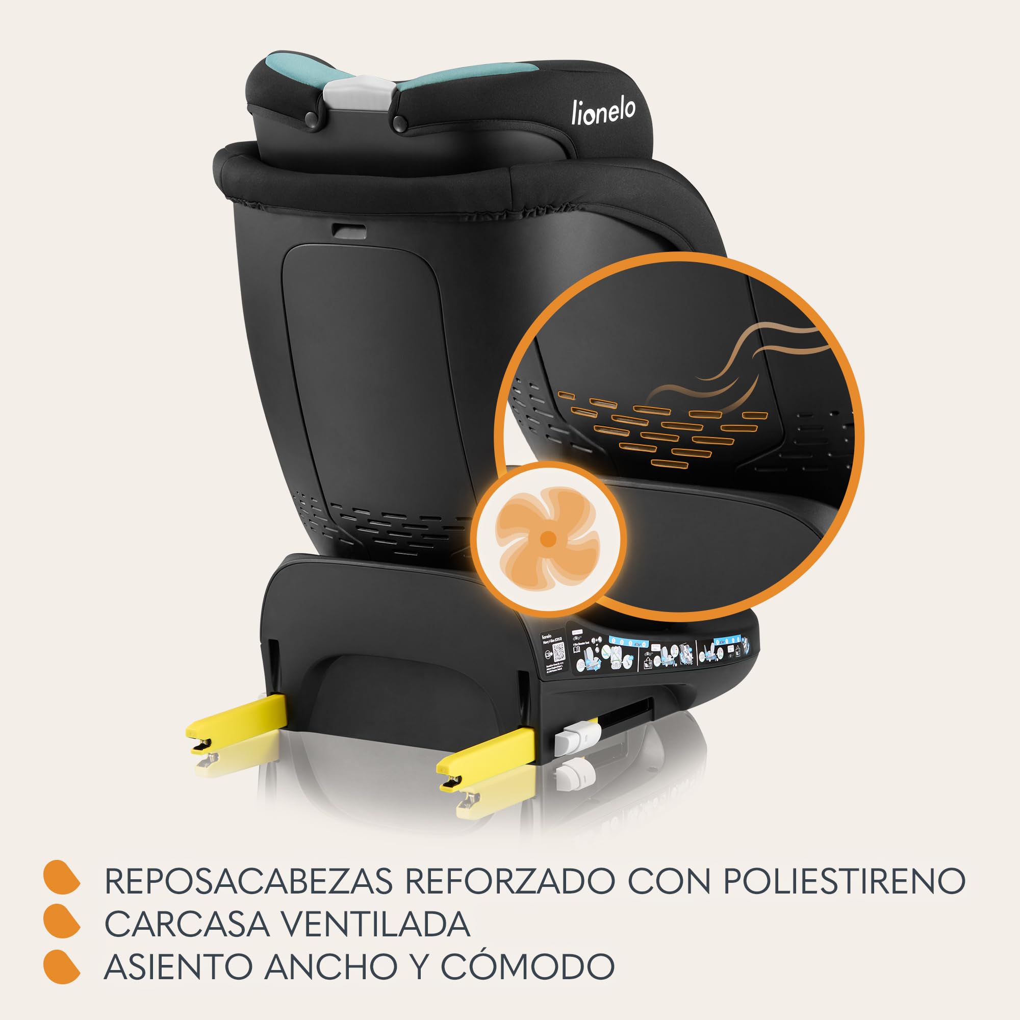 LIONELO NAVY i-Size Silla Coche Bebé Giratoria 360O Para Niños de 40-150 cm Grupo 0+1 2 3 Montaje delantero y trasero ISOFIX Pata de estabilización Reposacabezas y Dri-Seat (Turquoise)