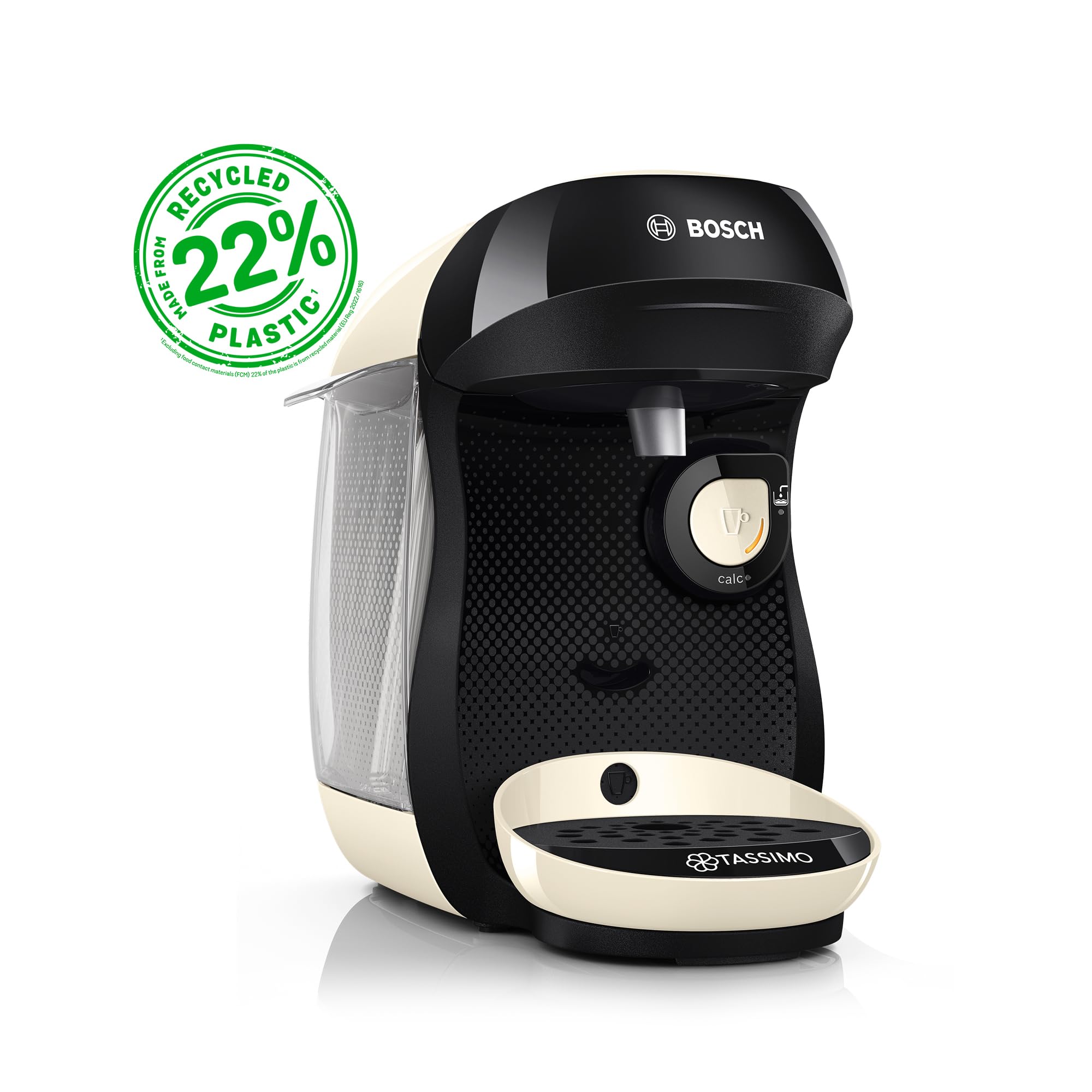 Bosch Machine à café multi-boissons Tassimo Happy friendly, TAS107E, plus de 70 boissons chaudes, OneTouch, cafétière à dosettes, Intellibrew, couleur crème