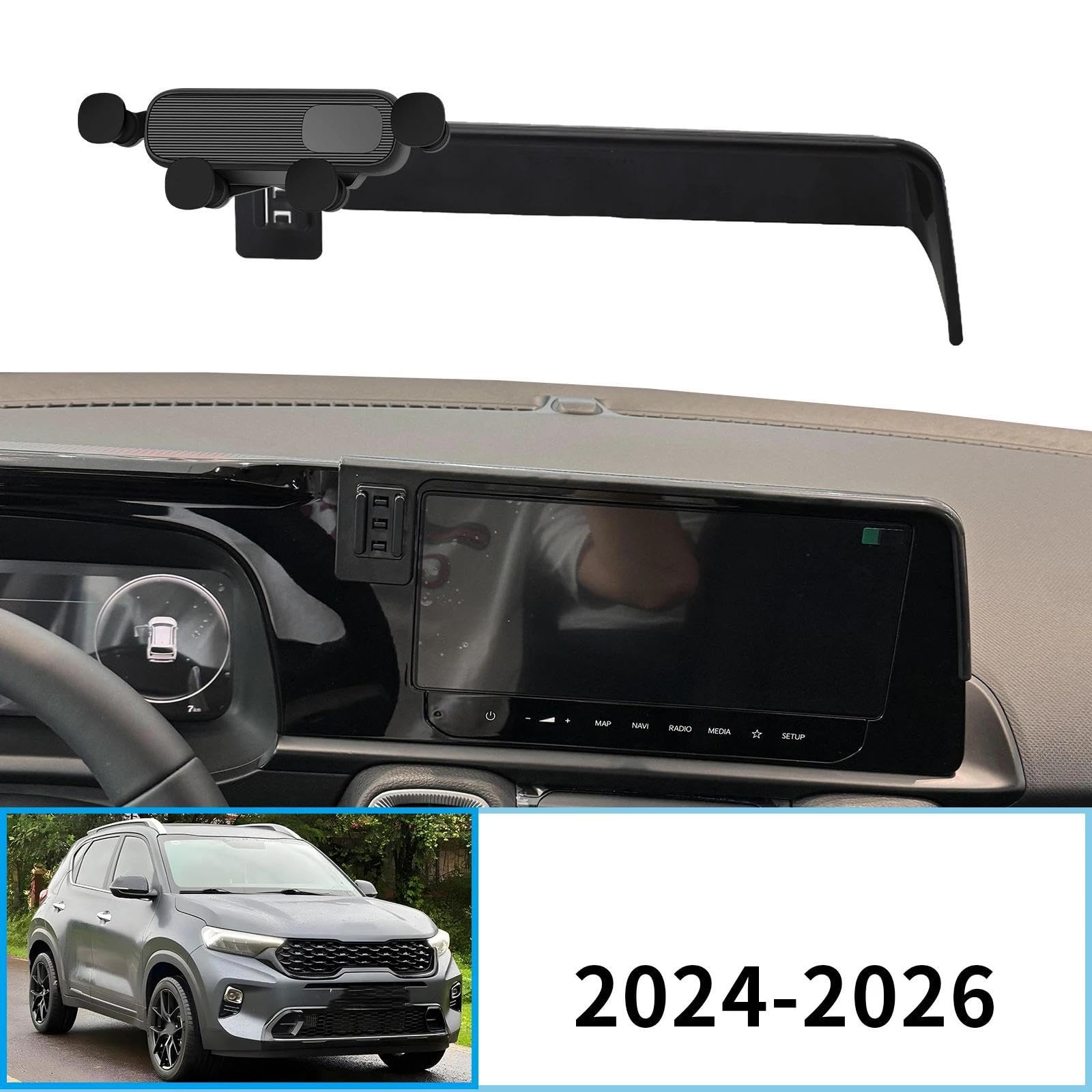 Uchwyt Samochodowy na Telefon dla Kia Sonet 2024-2025, uchwyt samochodowy na telefon komórkowy, ekran, stała podstawa, stojak na nawigację GPS (podstawa i uchwyt 6)