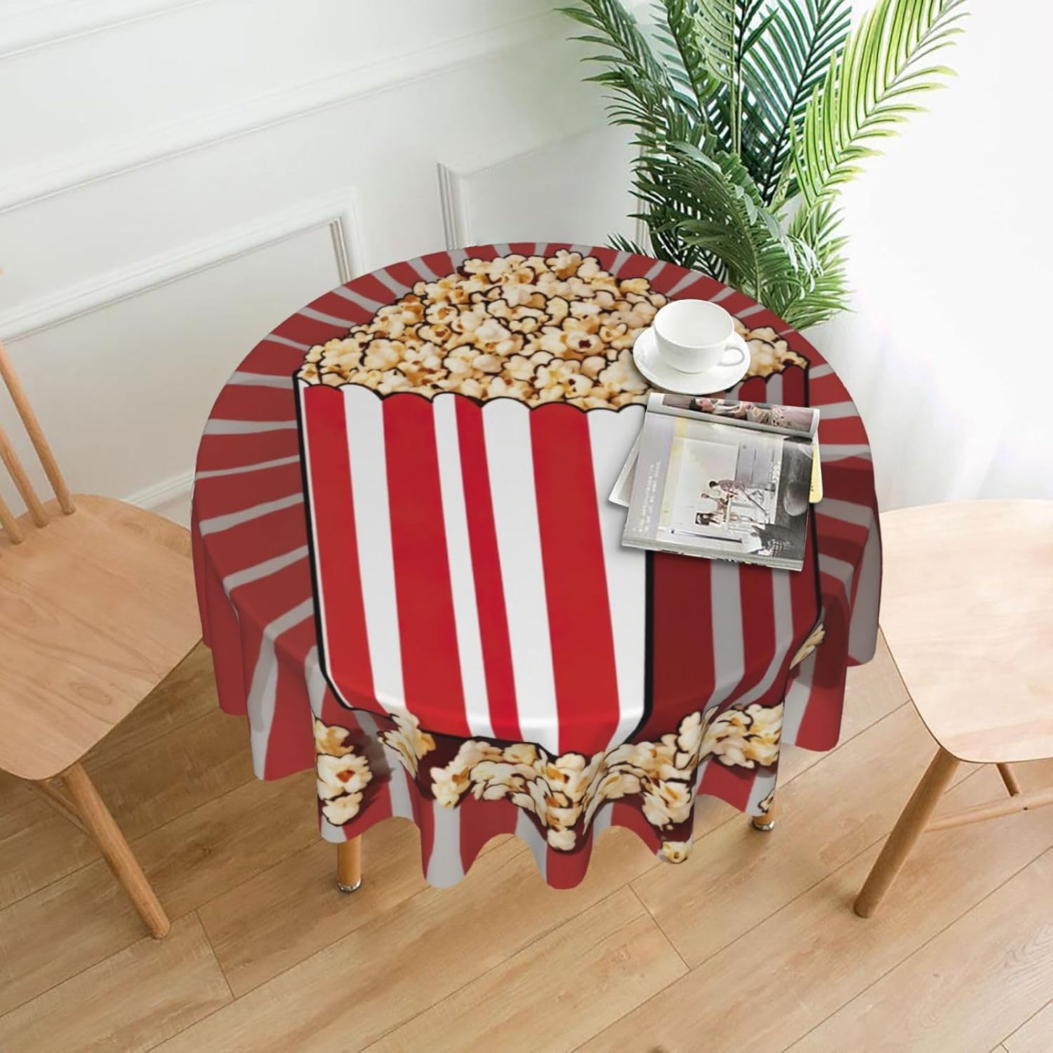 Popcorn Print Print Wrinkle Free Dining Table Cover for Birthday Party Farmhouse Tablecloths Up to 60 x 60 Inches