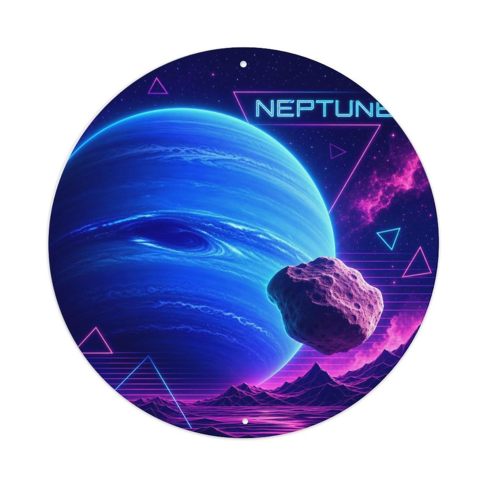 Deep Space Neptune Storm Planet Celestial Metal Tin Sign Plaque Wall Decor for Cafe, Man Cave, Club Bar, Office, Home Garden Round Metal Poster 8x8Inch