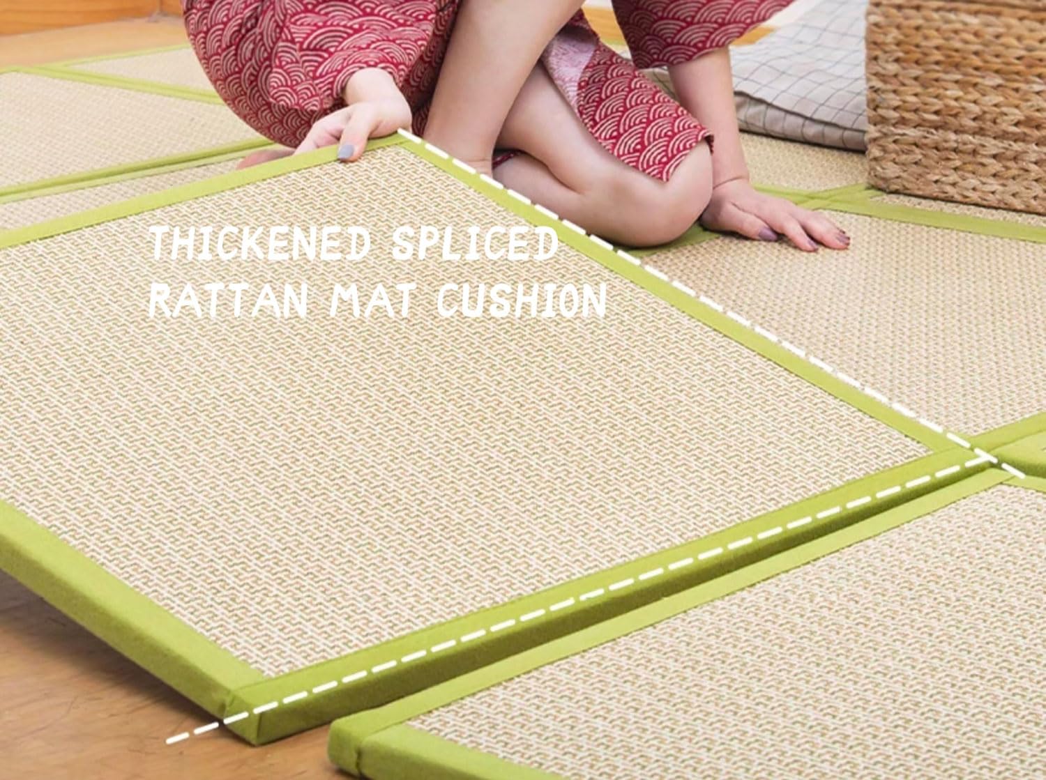 Tapis De Sol Tatami Japonais Pliable Rotin Rotin Tapis De Couchage D'été, Pad Coussin Frais D'été Non Glissant, Chambre à Coucher De Salon Rampant(Size:9 piece 180x180cm/70.9x70.9in,Color:brun clair)