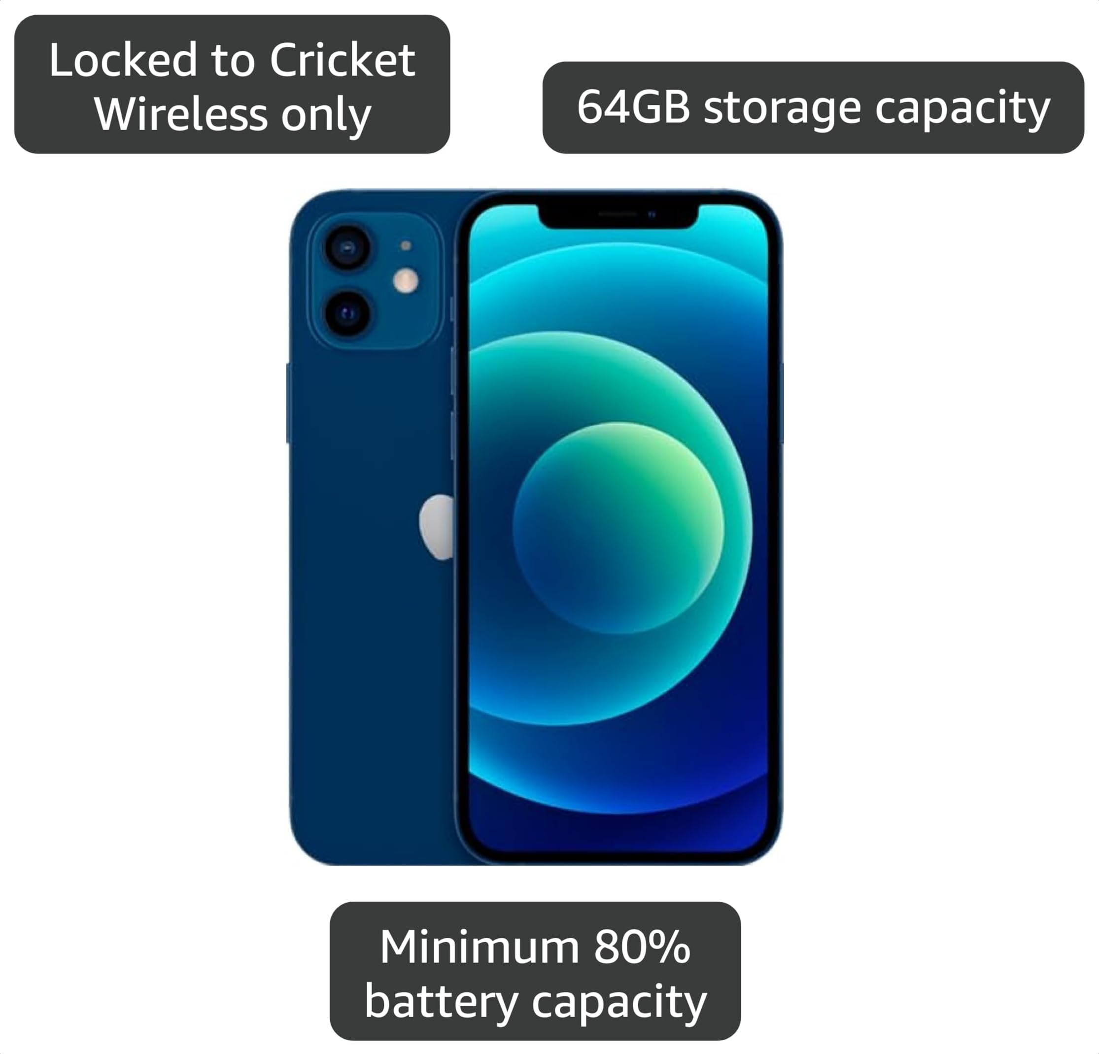 Amazon.com: Apple iPhone 12, 64GB, Blue for Cricket Wireless