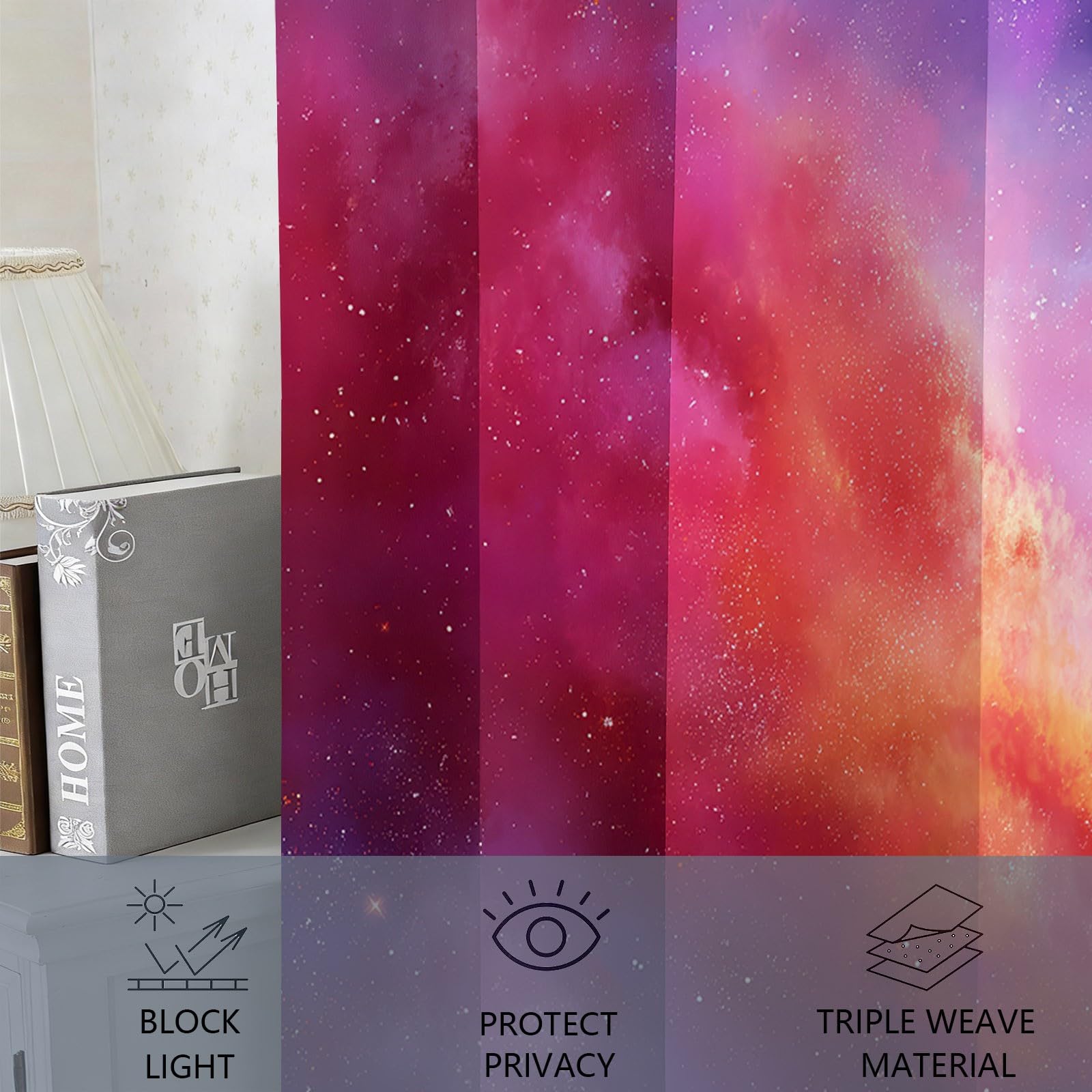 Generisch Vorhänge Blickdicht Fantasie Nebel Meteorschauer Universum Verdunkelungsvorhang mit Ösen Gardinen Kinderzimmer Spielezimmer Ösenvorhang Wärmehaltung, H183 x B117 cm, Blau, 2er Set