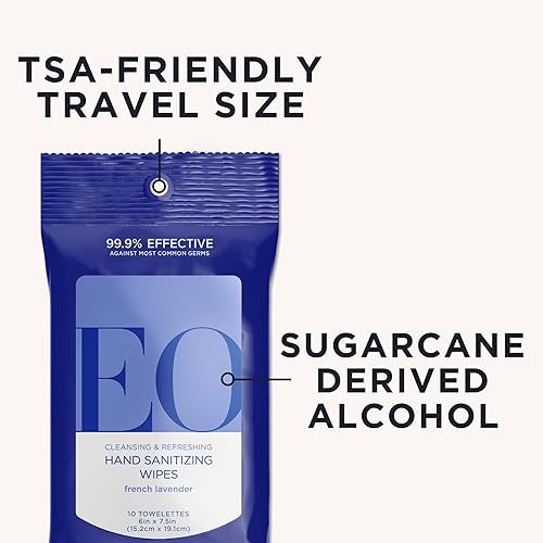 Miniatura 2 de EO Toallitas limpiadoras de manos, 10 toallitas (paquete de 6), lavanda francesa, alcohol derivado de plantas con aceites esenciales puros