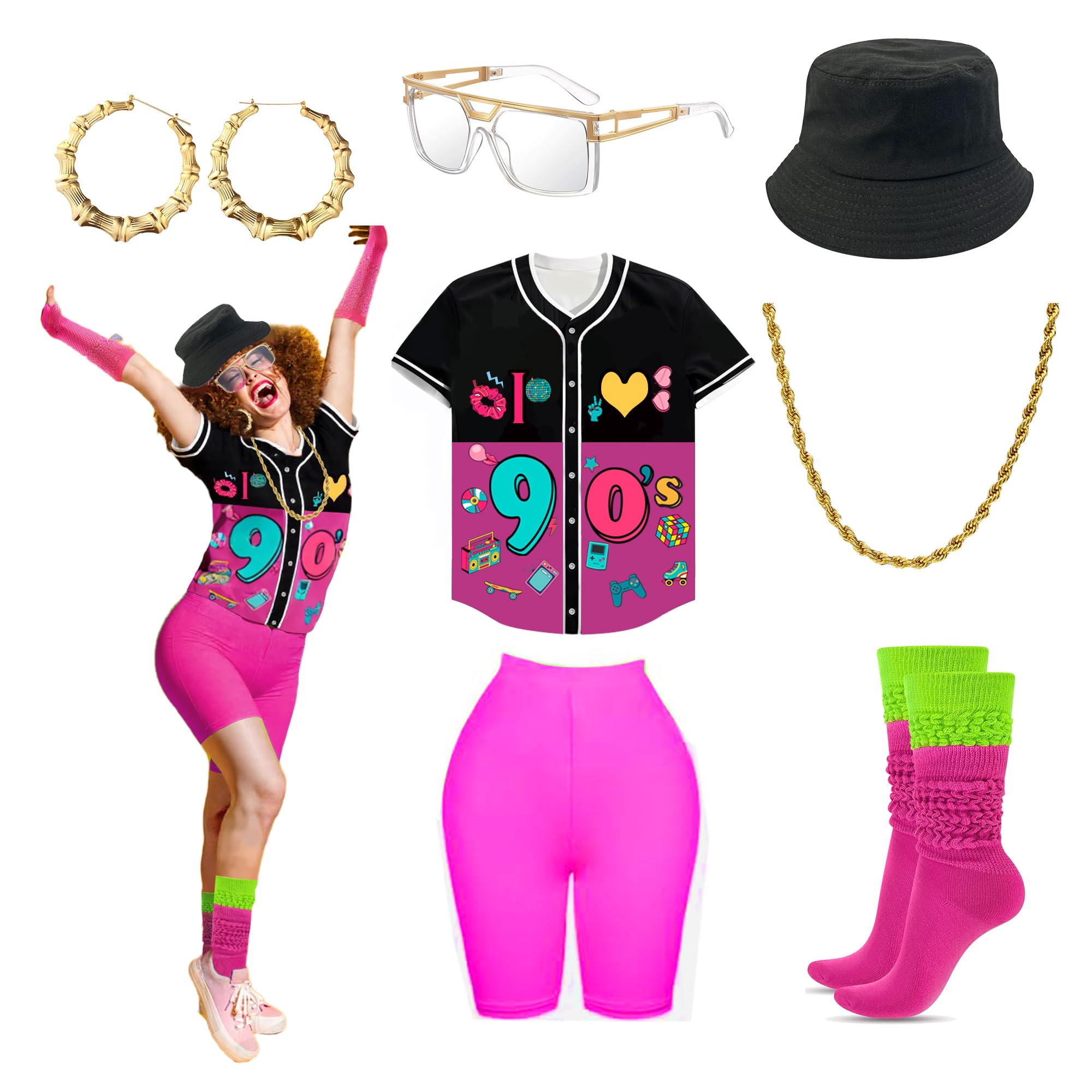80s Outfit Women Costume Accessories Set T Shirt Shorts Tutu Skirt Neno Party Leg Warmers Headband