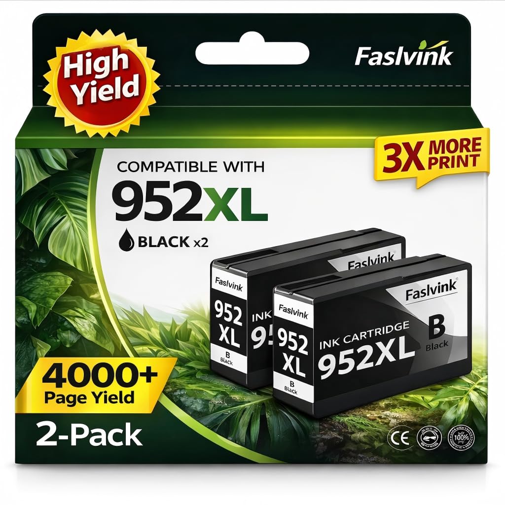 Photo 1 of Faslvink Compatible for HP 952XL Ink Cartridges Combo Pack Black 952XL 952 Ink Cartridge Work with HP OfficeJet Pro 8710 7740 8210 8715 8720 8702 8725 Printer (2 Black, 952XL Ink)