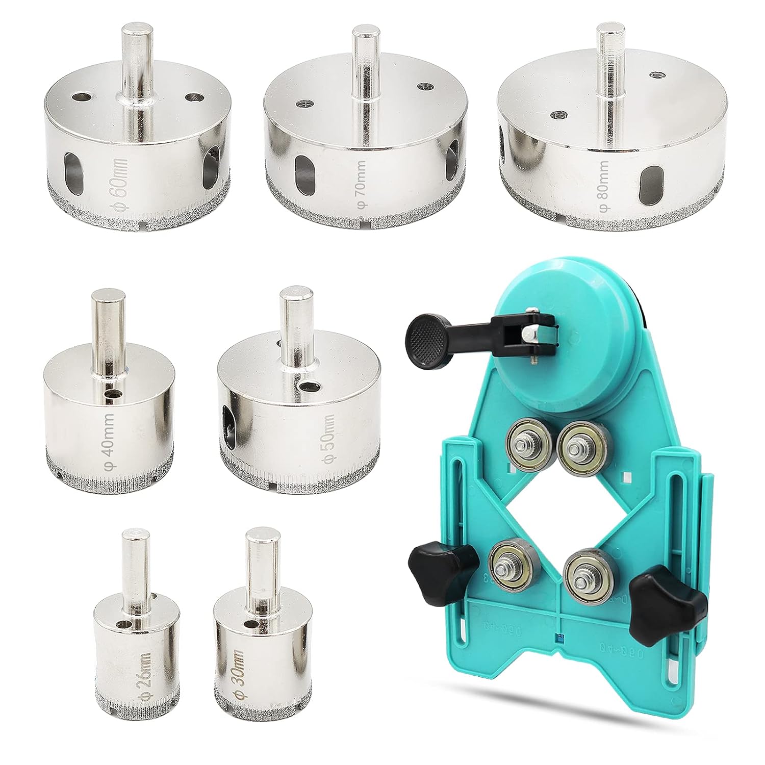 8Pcs Tile Hole Saw Set,Diamond Drill Bit Hole Saw with Hole Saw Guide Jig Fixture, Suitable for Ceramic, Glass, Tile, Porcelain, Marble(26mm-80mm)