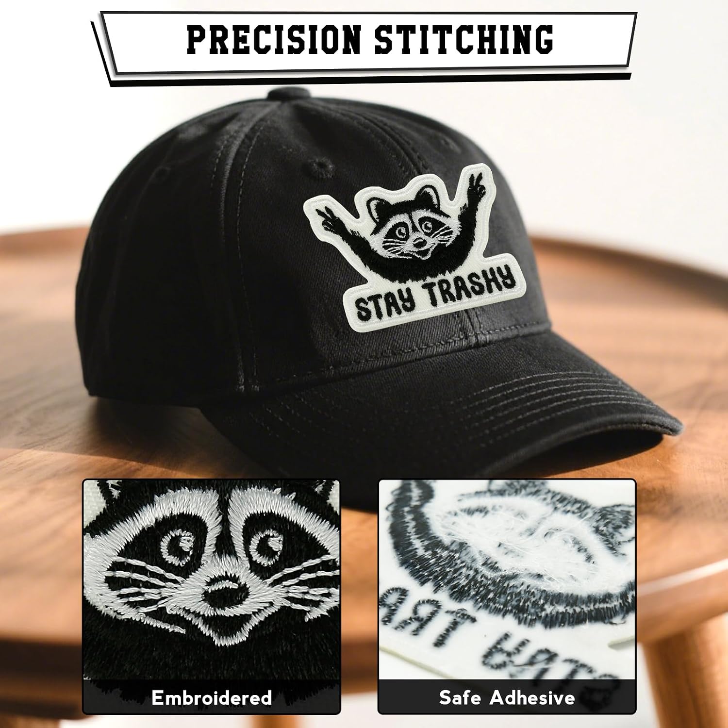 XMJY Stay Trashy Iron On Patches, Funny Meme Raccoon Patches for Trucker Hat, Backpacks, Funny Animals DIY Appliques for Clothes, Vests, Jackets, Jeans