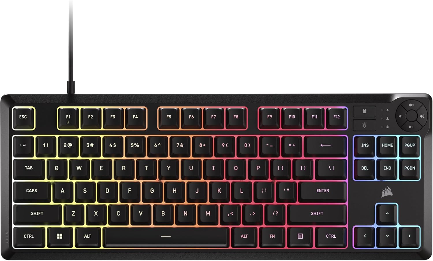 K55 CORE TKL RGB Gaming Keyboard – Tenkeyless, 8-Zone RGB, Quiet Membrane Keys, Spill Resistant, Media Keys, 1000Hz Polling – NA Layout – Black