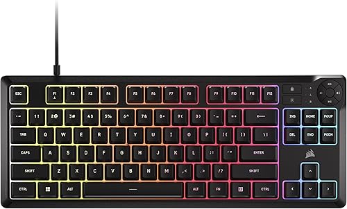Corsair K55 CORE TKL RGB Gaming Keyboard – Tenkeyless, 8-Zone RGB, Quiet Membrane Keys, Spill Resistant, Media Keys, 1000Hz Polling – NA Layout – Black
