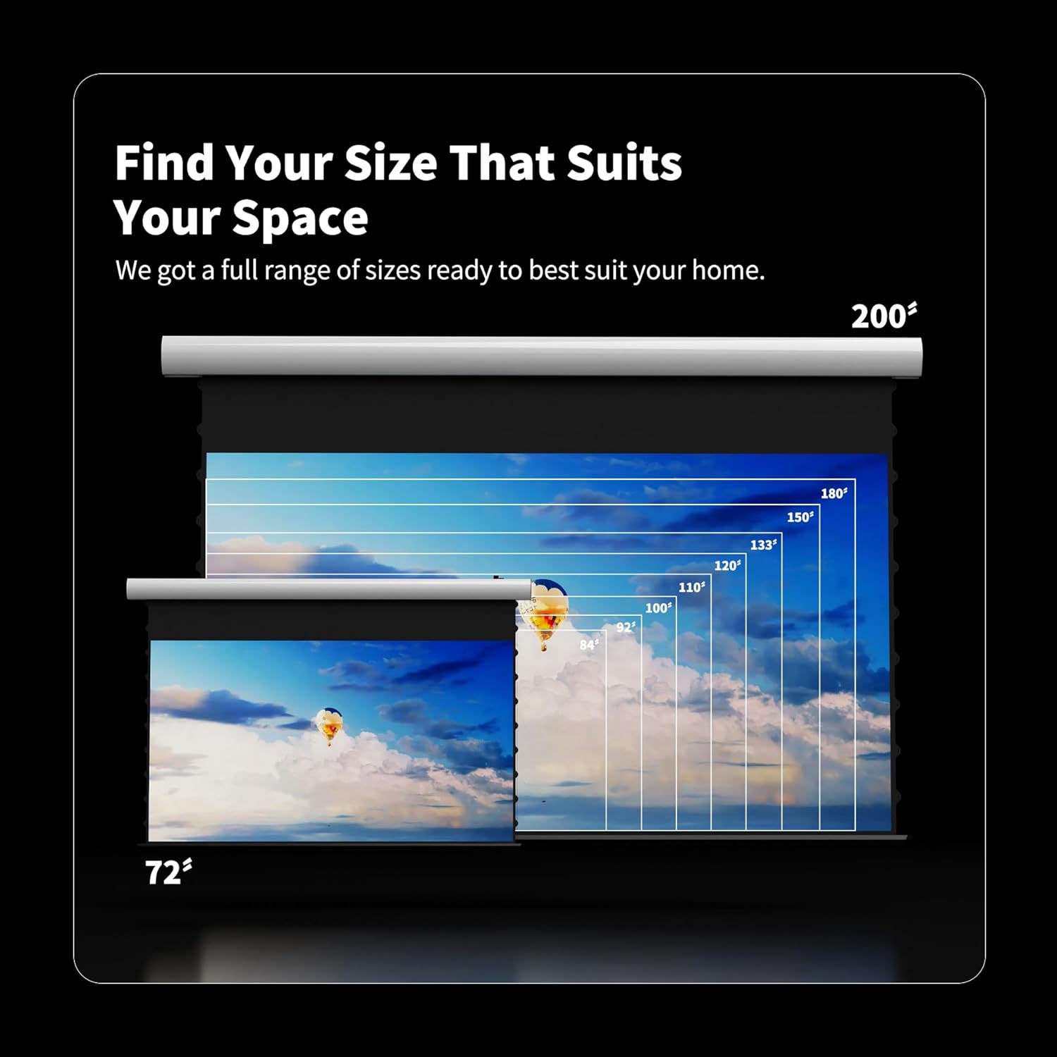 FlowArc Projector Screen Pull Down 72 Inch, Motorized Electric Drop Down, Black Crystal 4K ALR Screen, Wall & Ceiling Mount, Compatible with ST/LT Projectors (Non-UST), for Ambient Light Rooms
